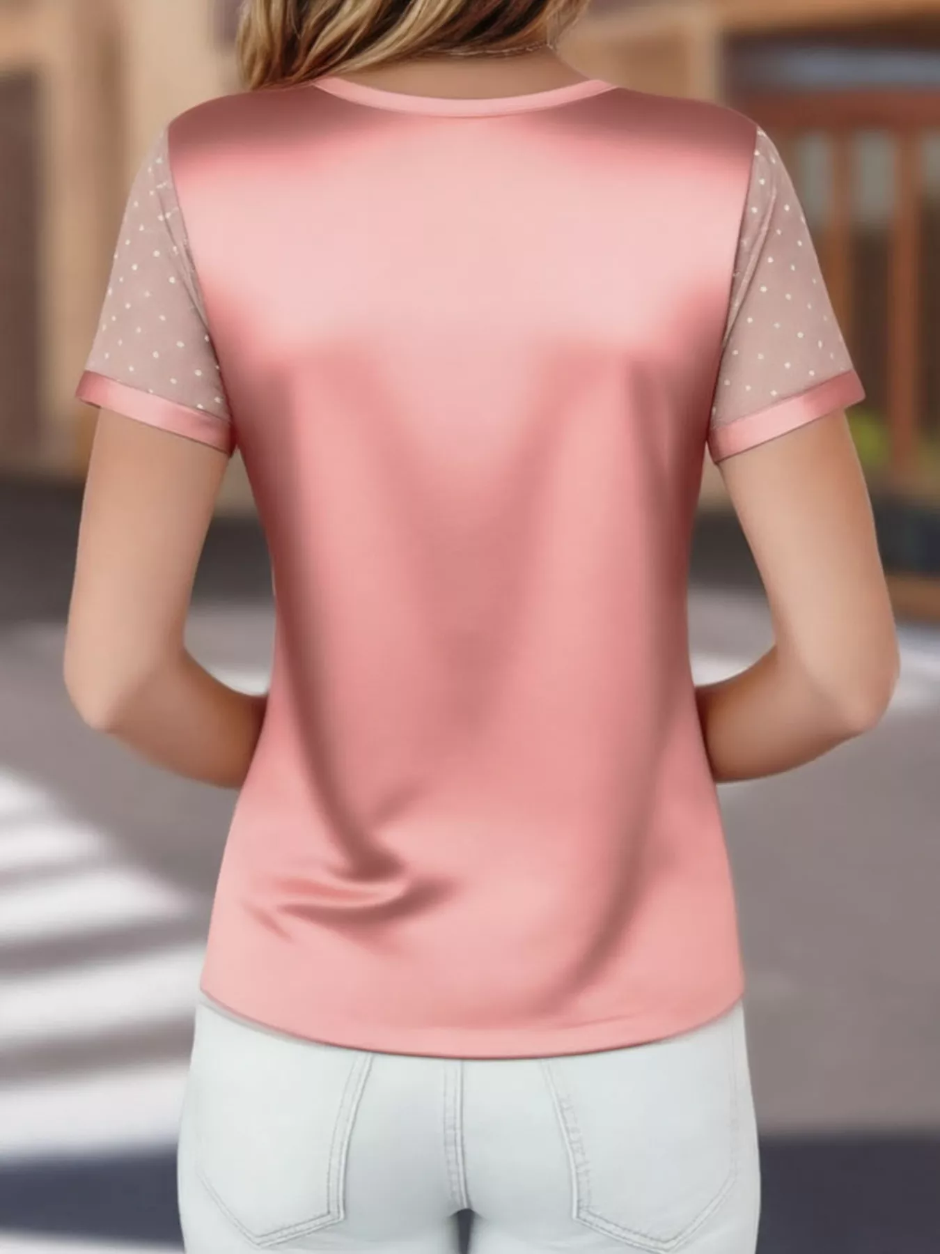 Sheer Sleeve V-Neck Top - Image 14