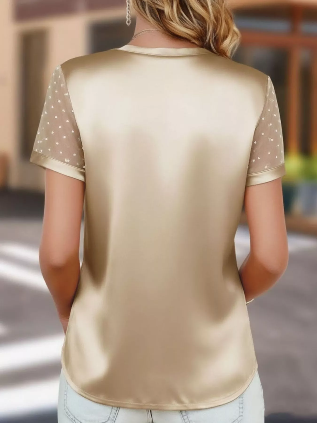 Sheer Sleeve V-Neck Top - Image 8
