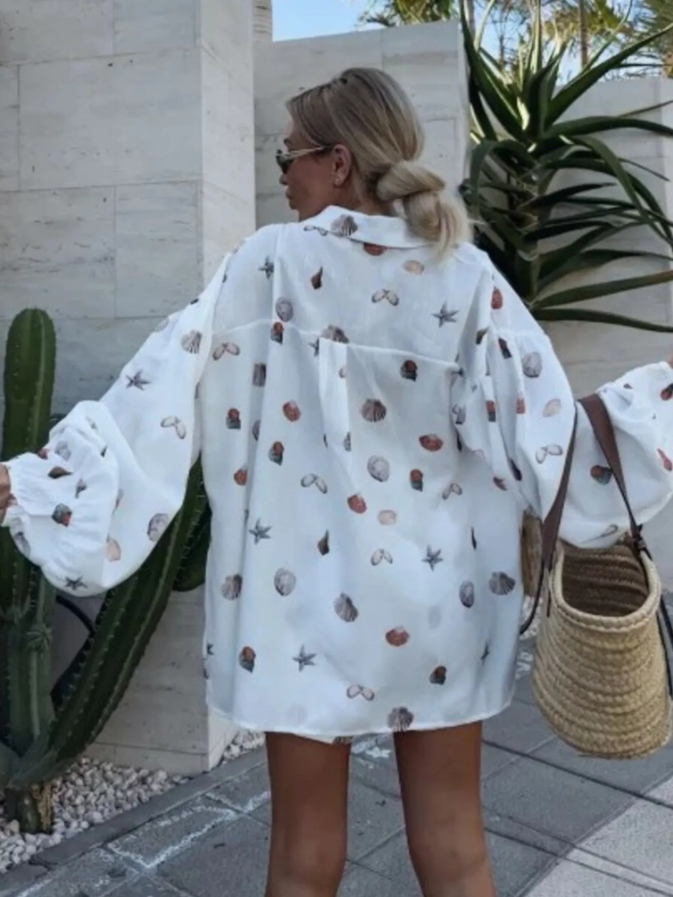 Shell Print Long Sleeve Shirt and Belt Shorts Set - Image 4