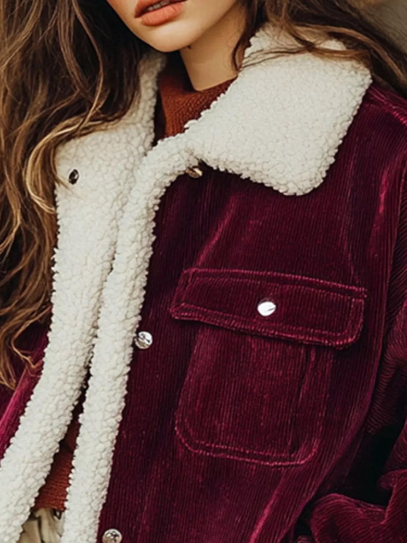 Sherpa Collar Corduroy Button-Up Jacket - Image 2