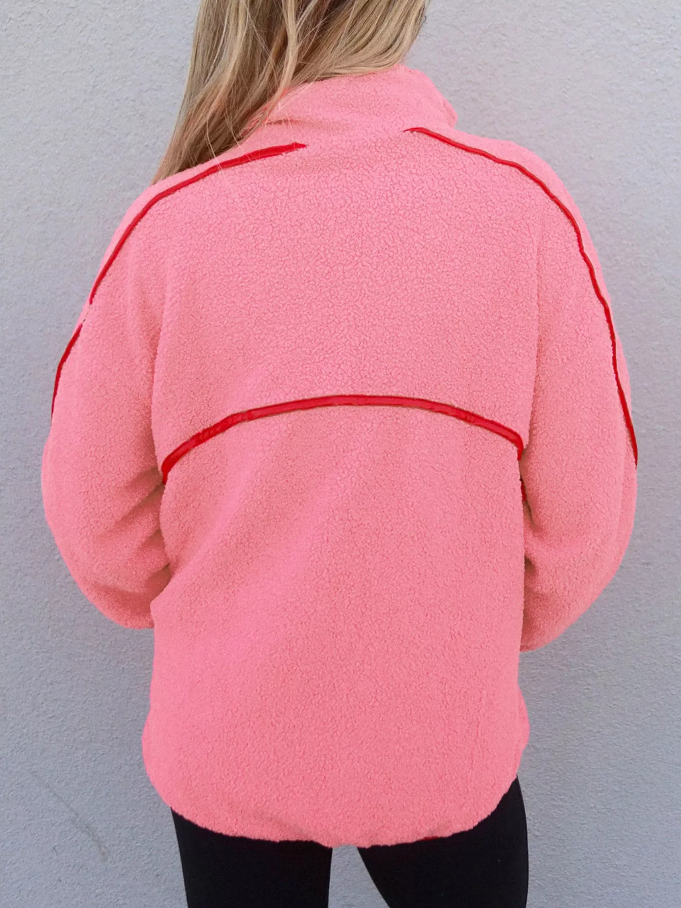 Sherpa Contrast Faux Leather Trim Half Zip Sweatshirt - Image 2