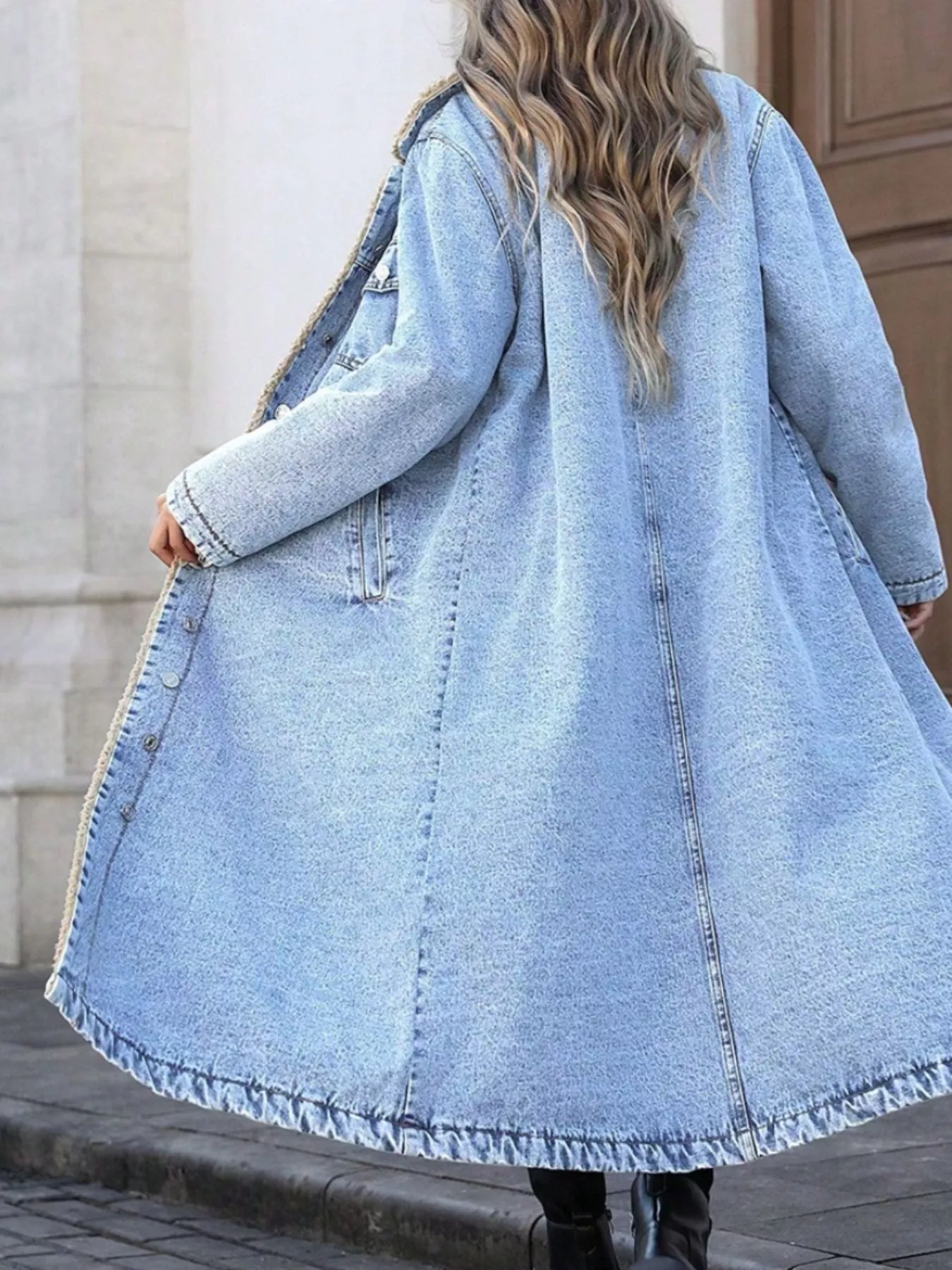 Sherpa Lined Longline Denim Jacket - Image 20
