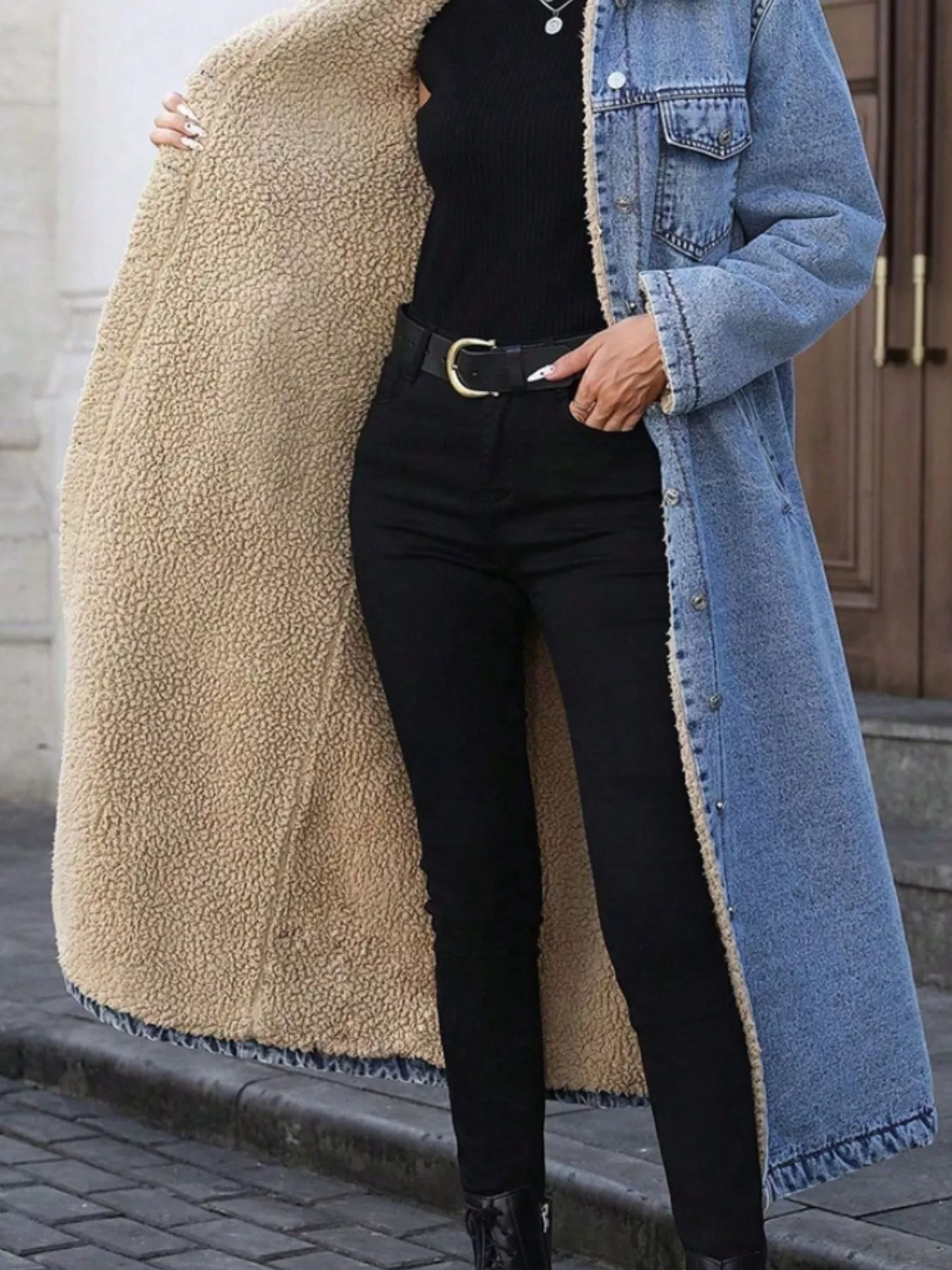 Sherpa Lined Longline Denim Jacket - Image 24