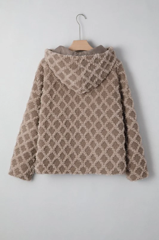 Sherpa Rhombus Textured Zip Up Hooded Jacket - Image 7