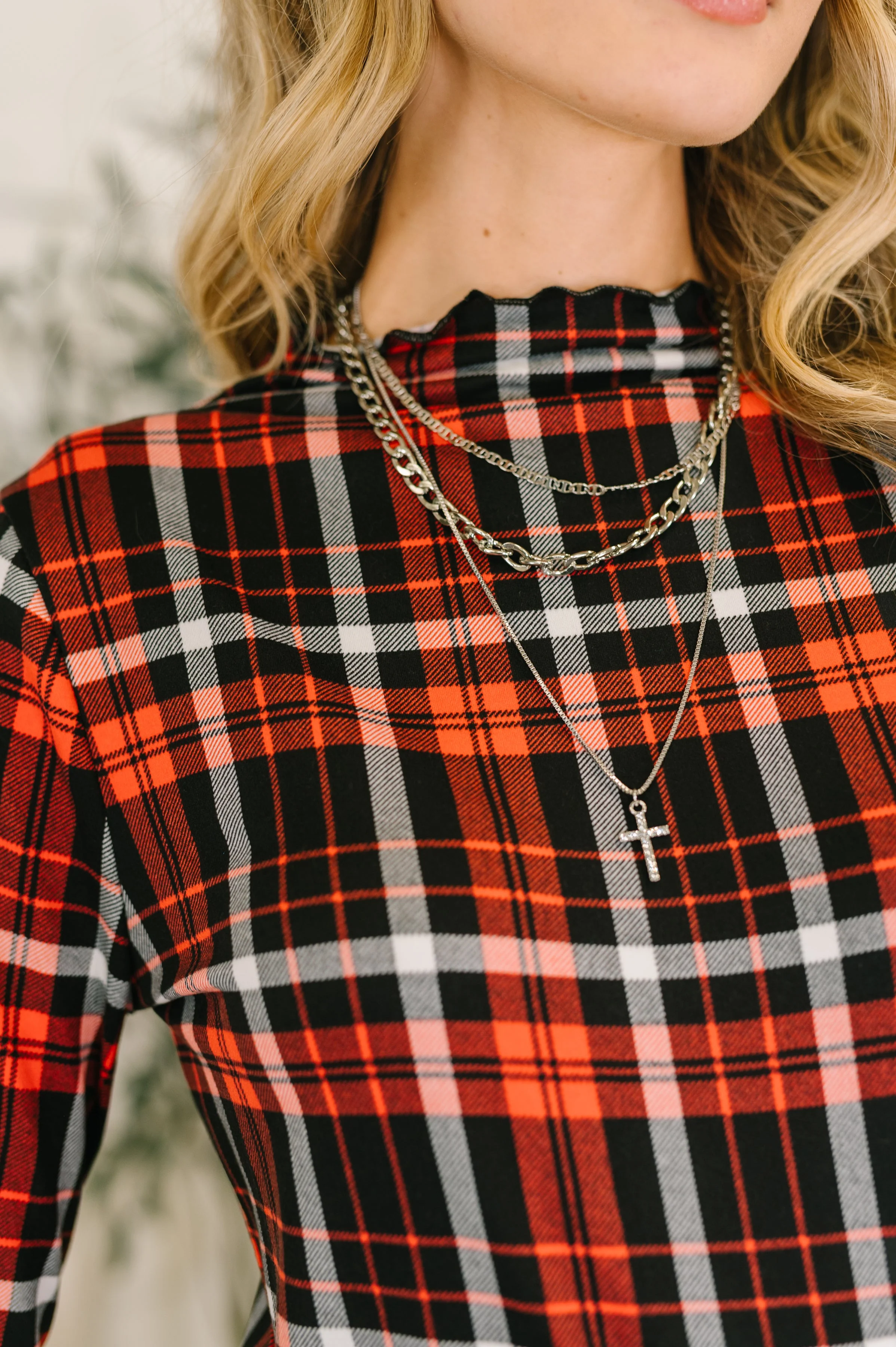 She's Always Changing Plaid Lettuce Hem Top - Image 2