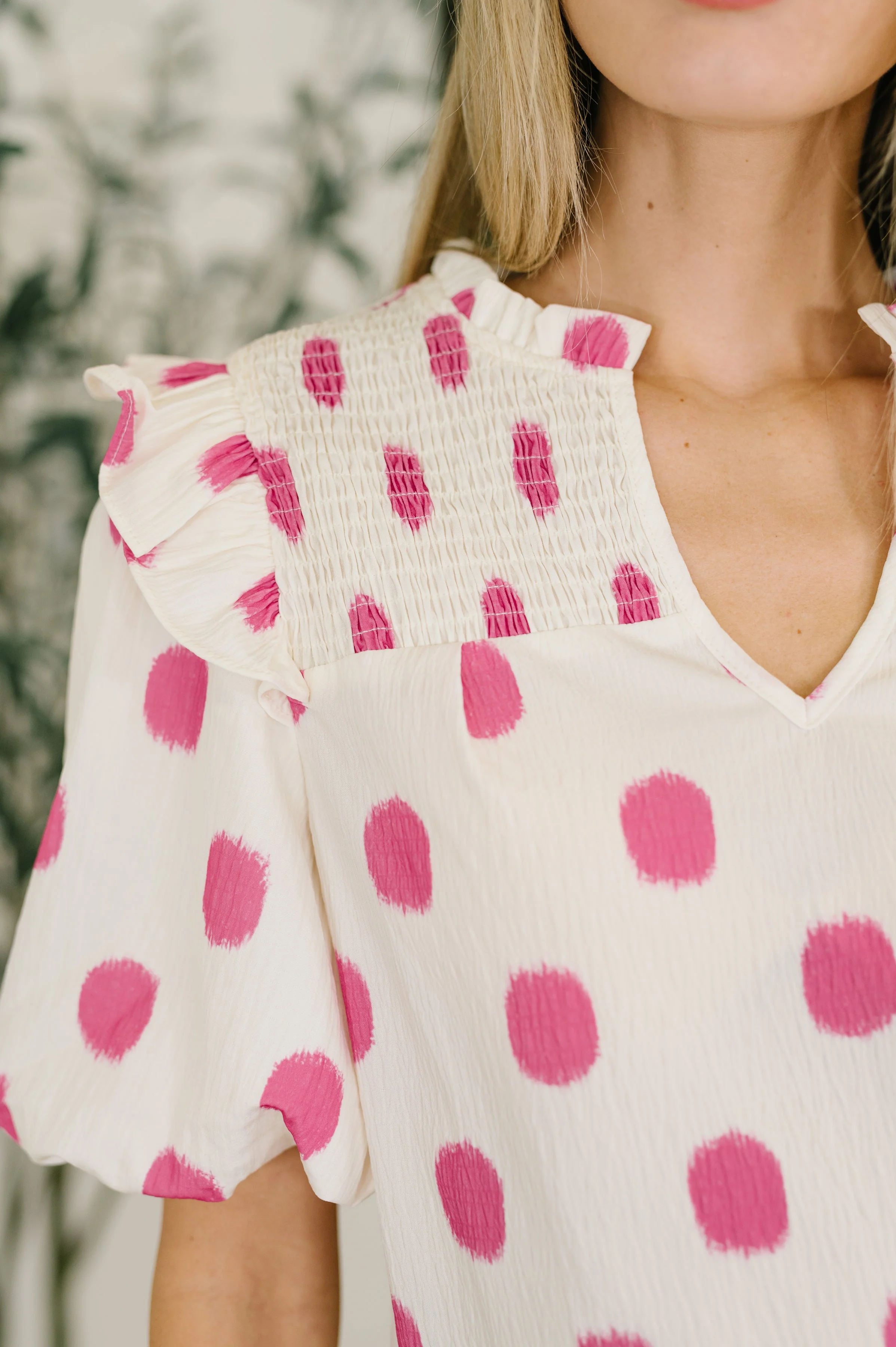 Shopping Spree Notched Neck Puff Sleeve Blouse - Image 2