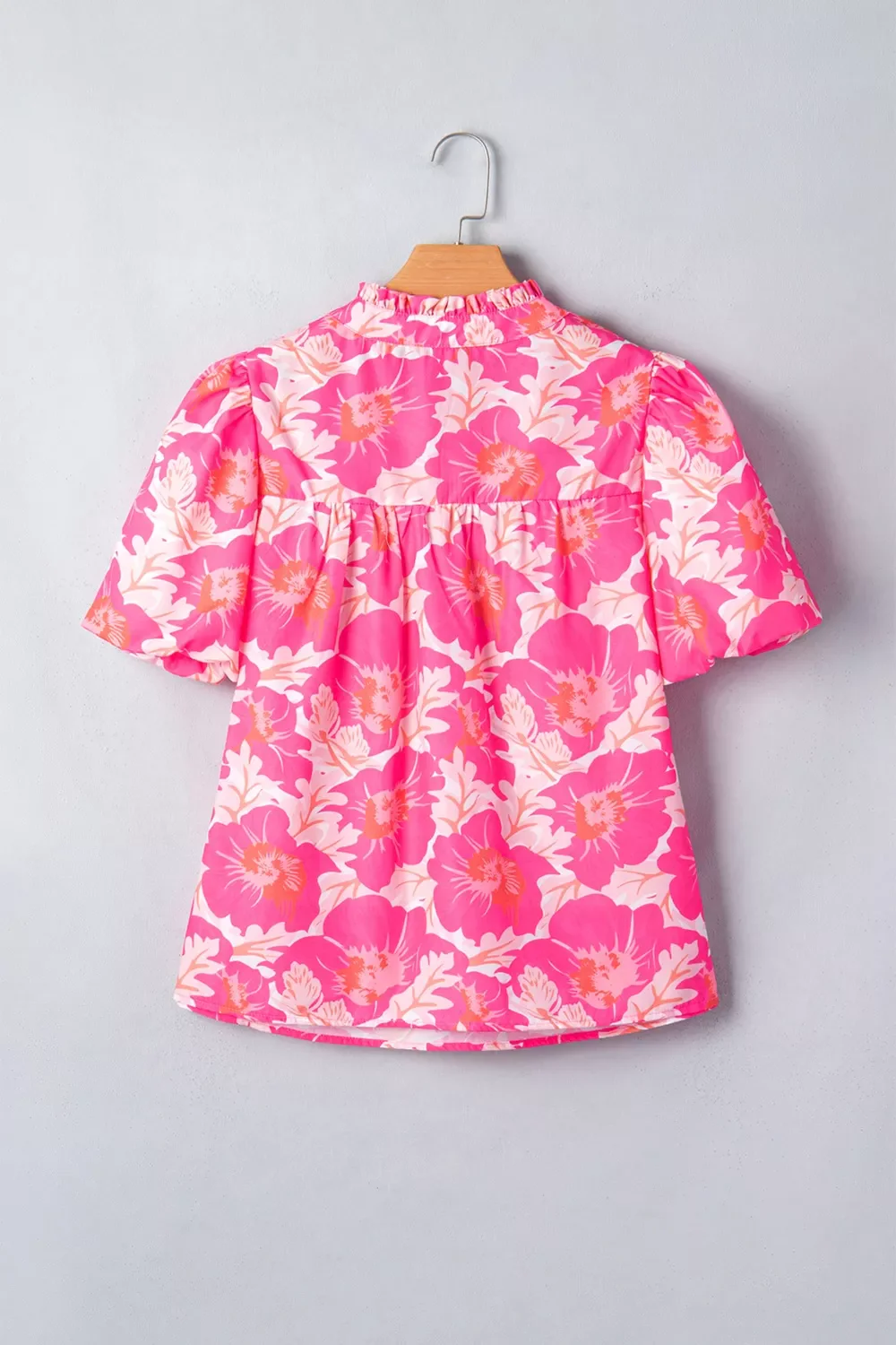 Short Bubble Sleeve Summer Floral Blouse - Image 3