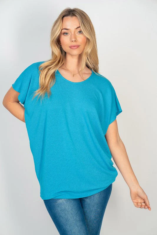 Short Sleeve Dolman Top in Turquoise - Image 2