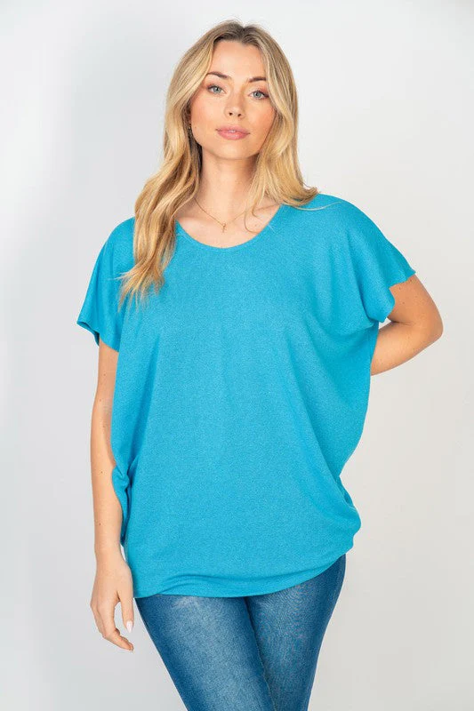 Short Sleeve Dolman Top in Turquoise - Image 3
