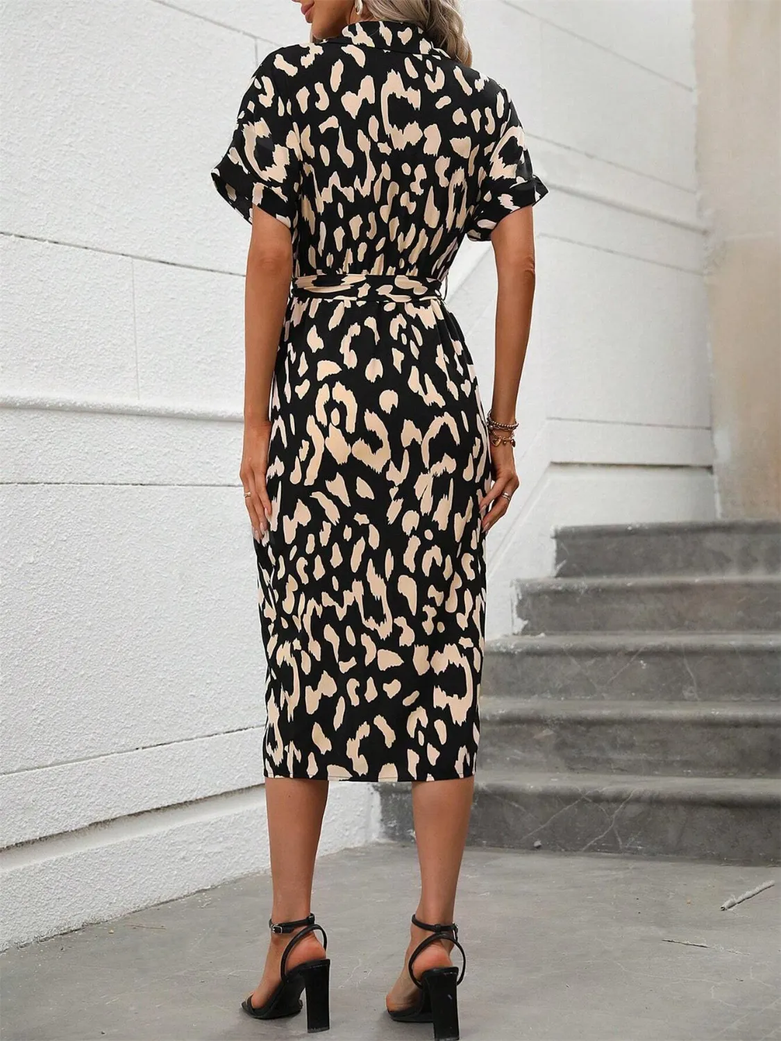 Short Sleeve Tie Waist Dress - Image 5