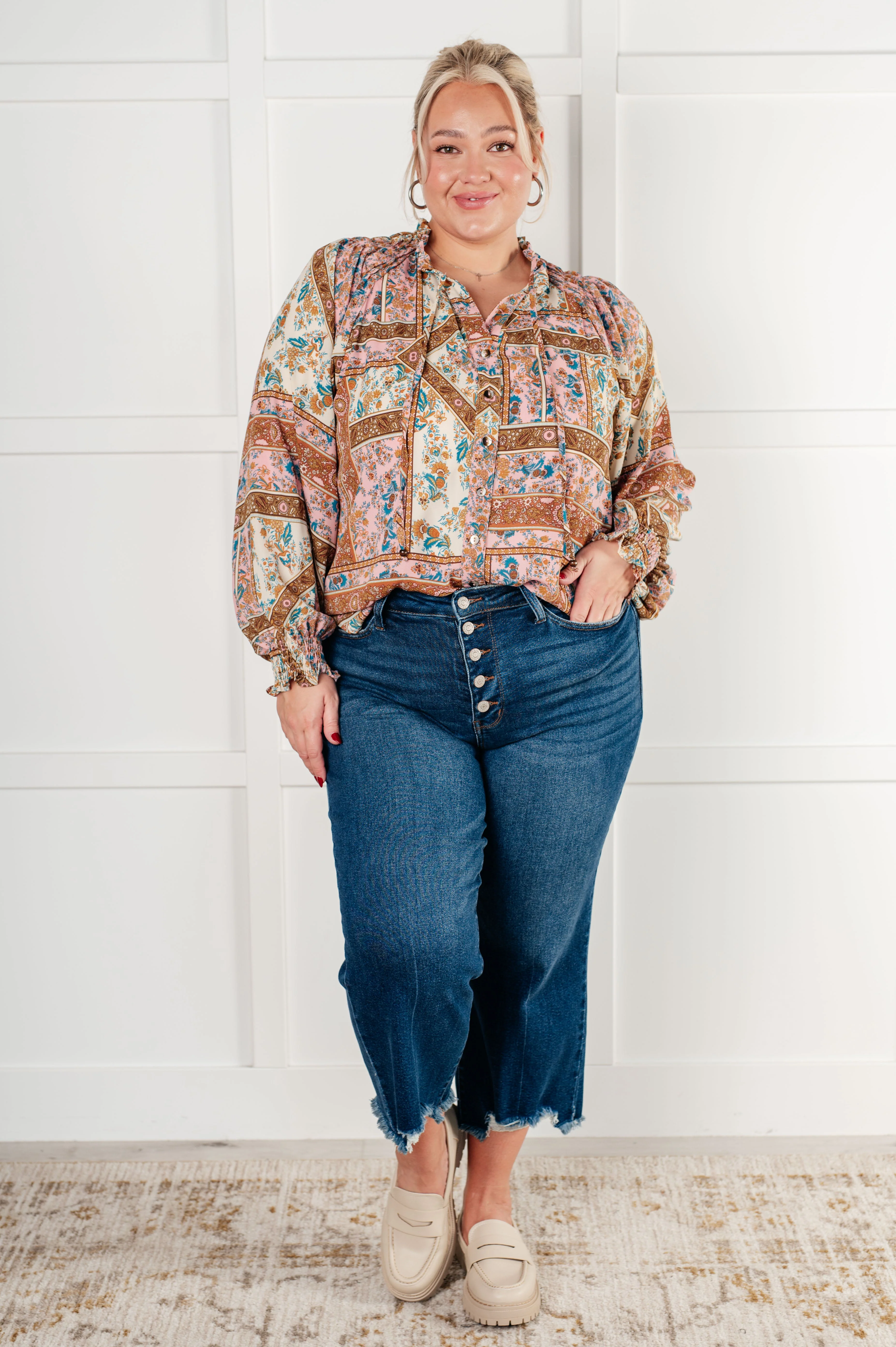 Show and Tell Mixed Print Peasant Blouse - Image 4