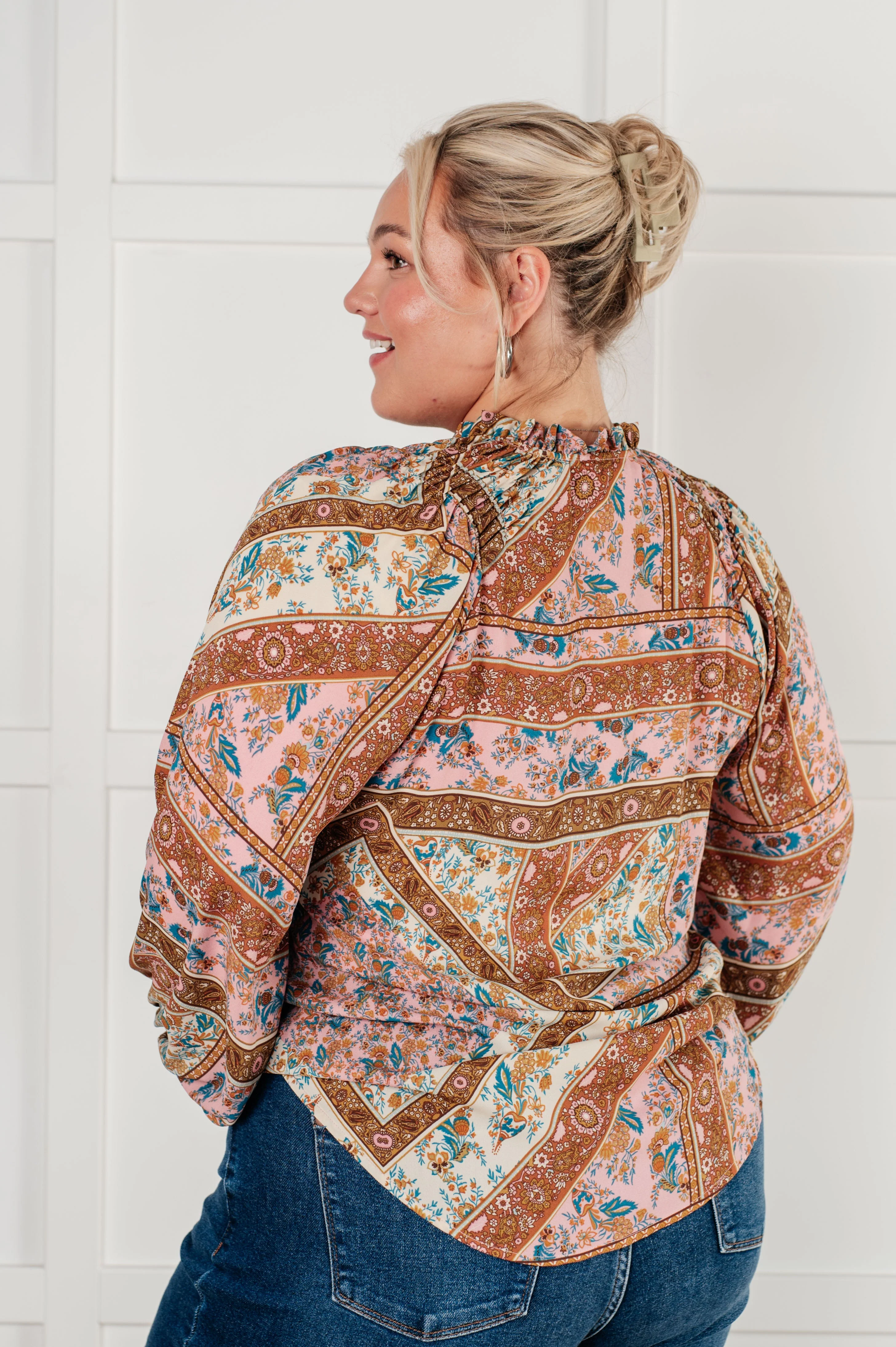 Show and Tell Mixed Print Peasant Blouse - Image 6