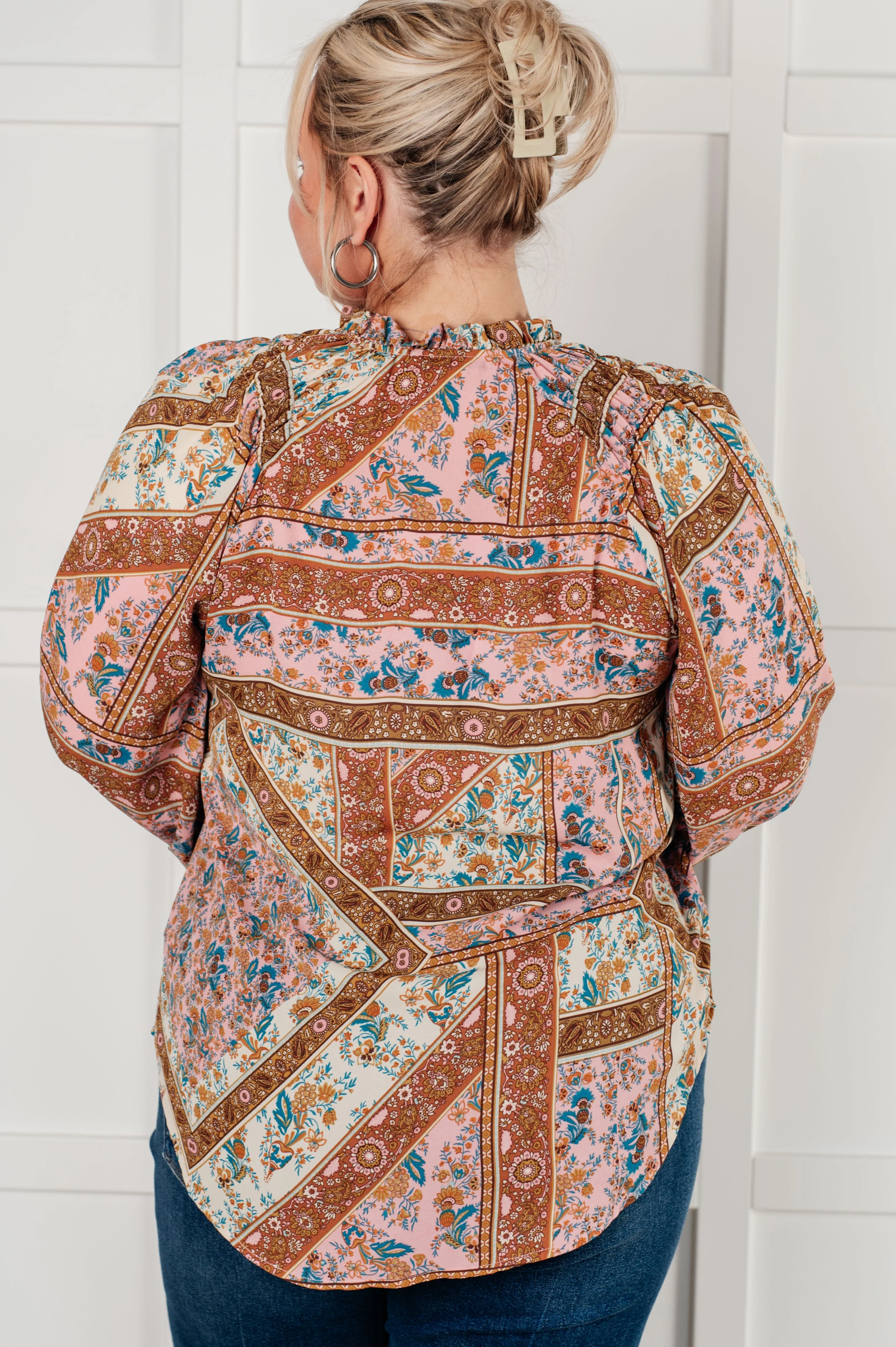 Show and Tell Mixed Print Peasant Blouse - Image 8