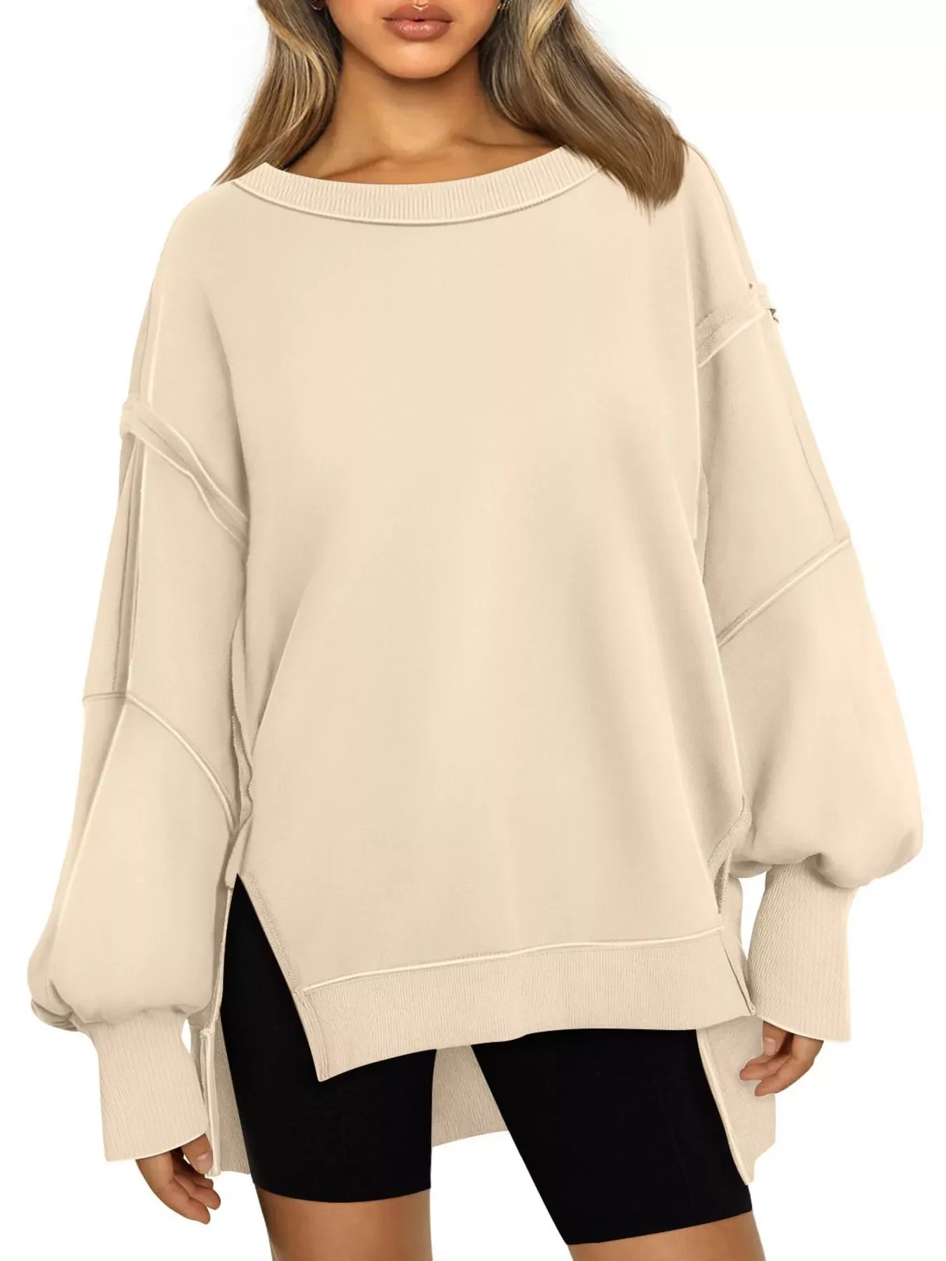 Side Slit Long Sleeve Oversized Sweatshirt - Image 13