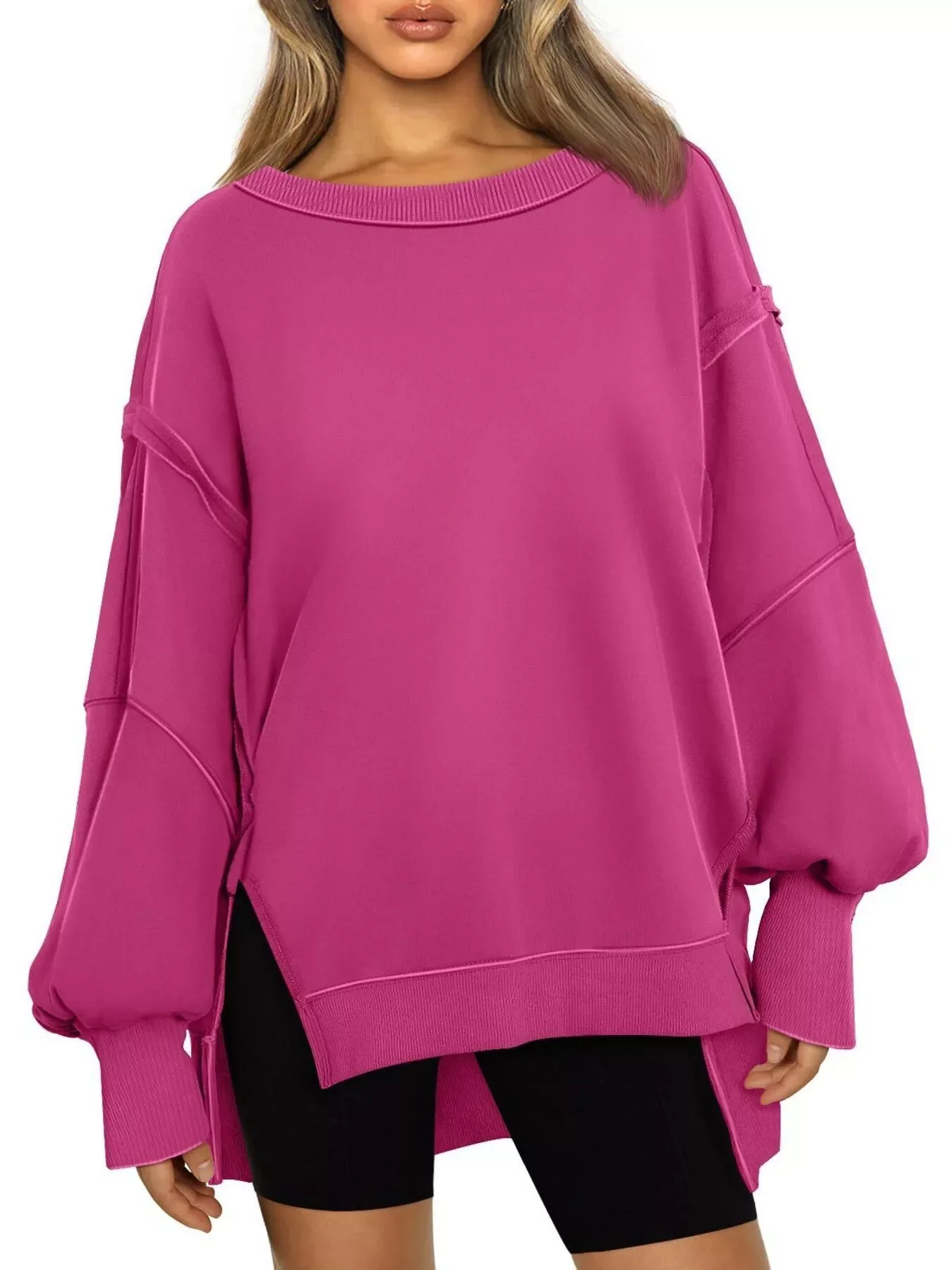 Side Slit Long Sleeve Oversized Sweatshirt - Image 21