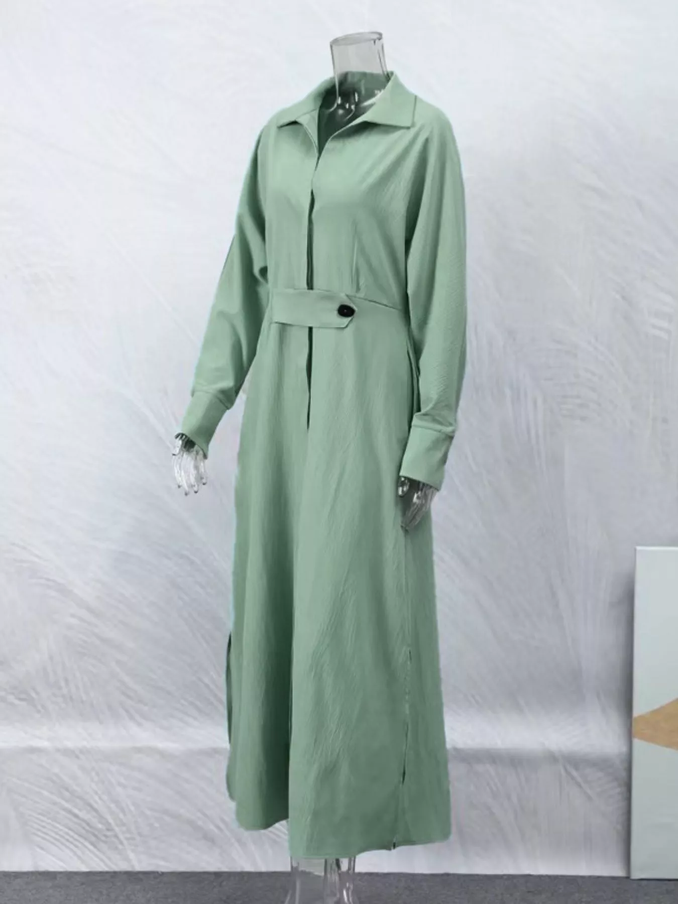 Side Slit Long Sleeve Shirt Dress - Image 5