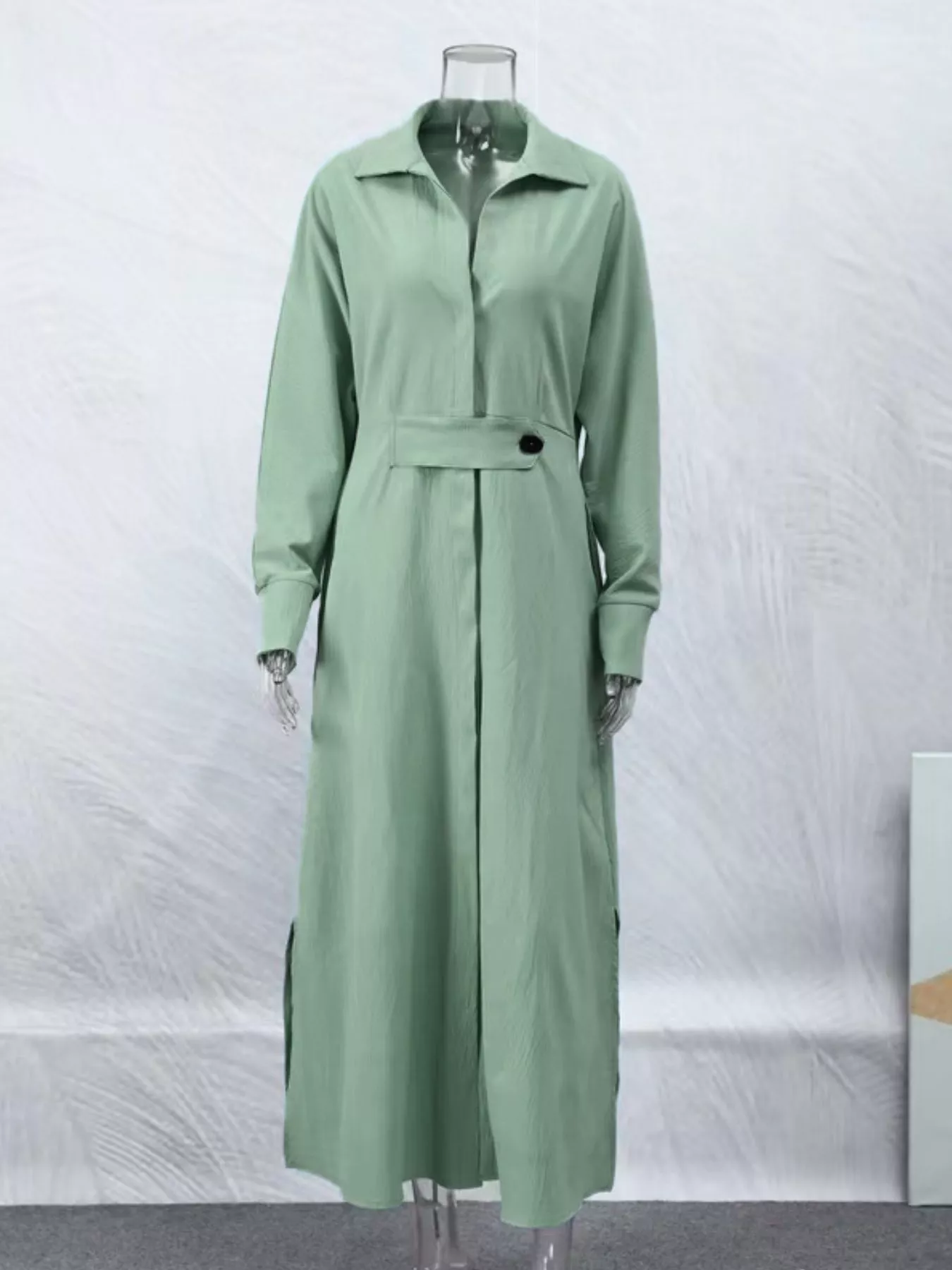 Side Slit Long Sleeve Shirt Dress - Image 6