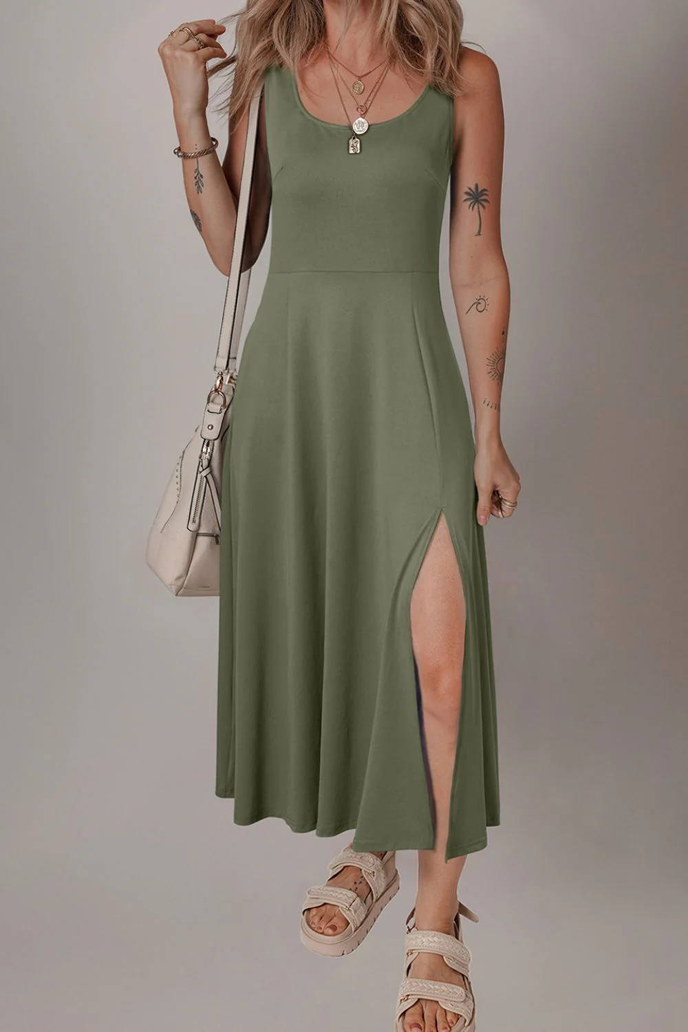 Side Slit Scoop Neck Wide Strap Dress - Image 11