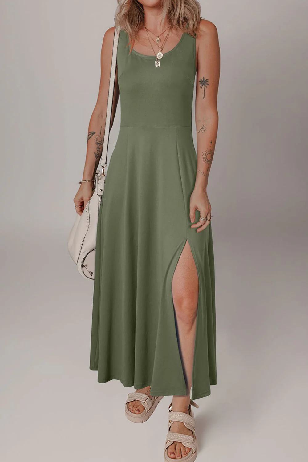 Side Slit Scoop Neck Wide Strap Dress - Image 13