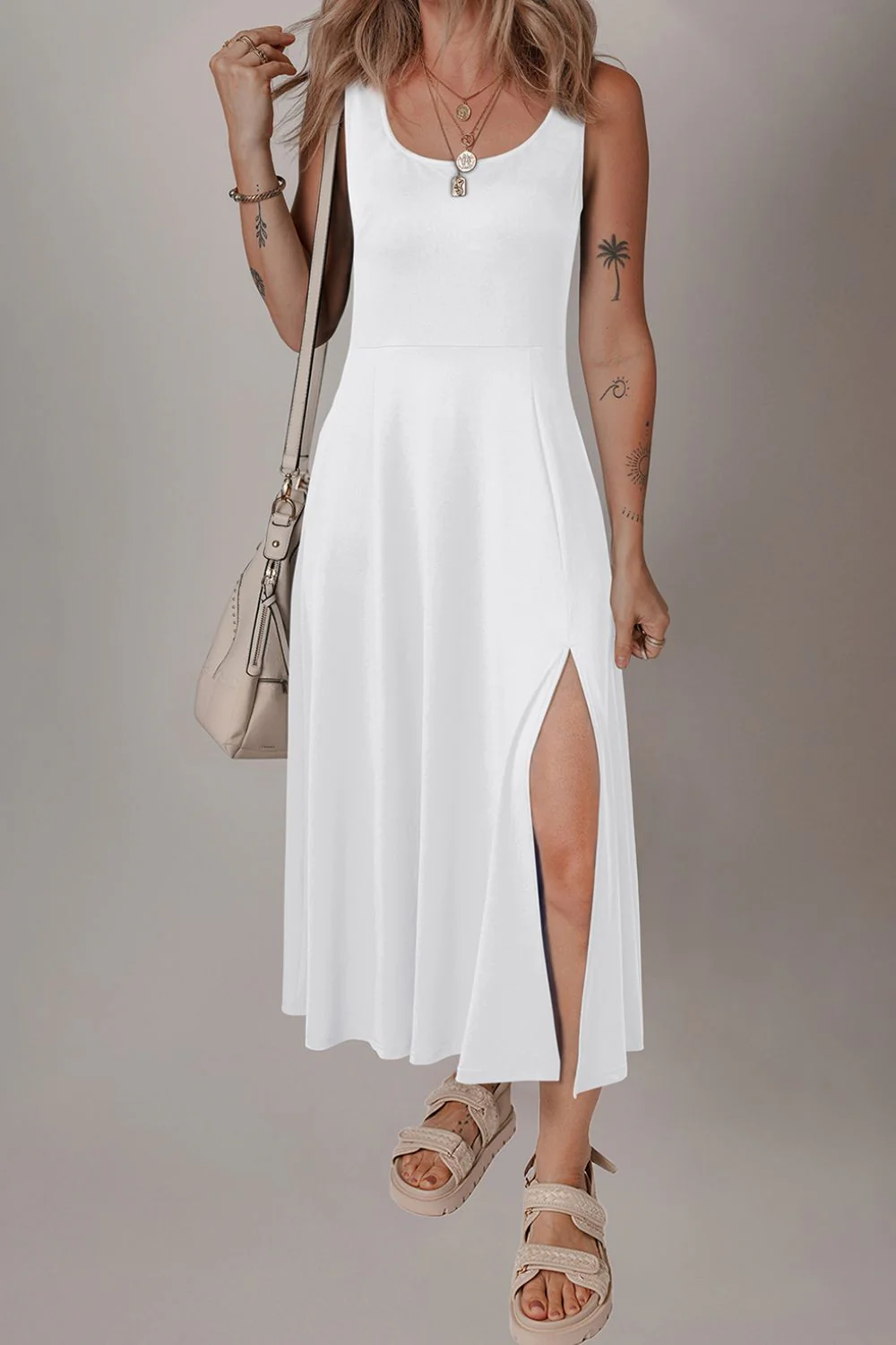 Side Slit Scoop Neck Wide Strap Dress - Image 14