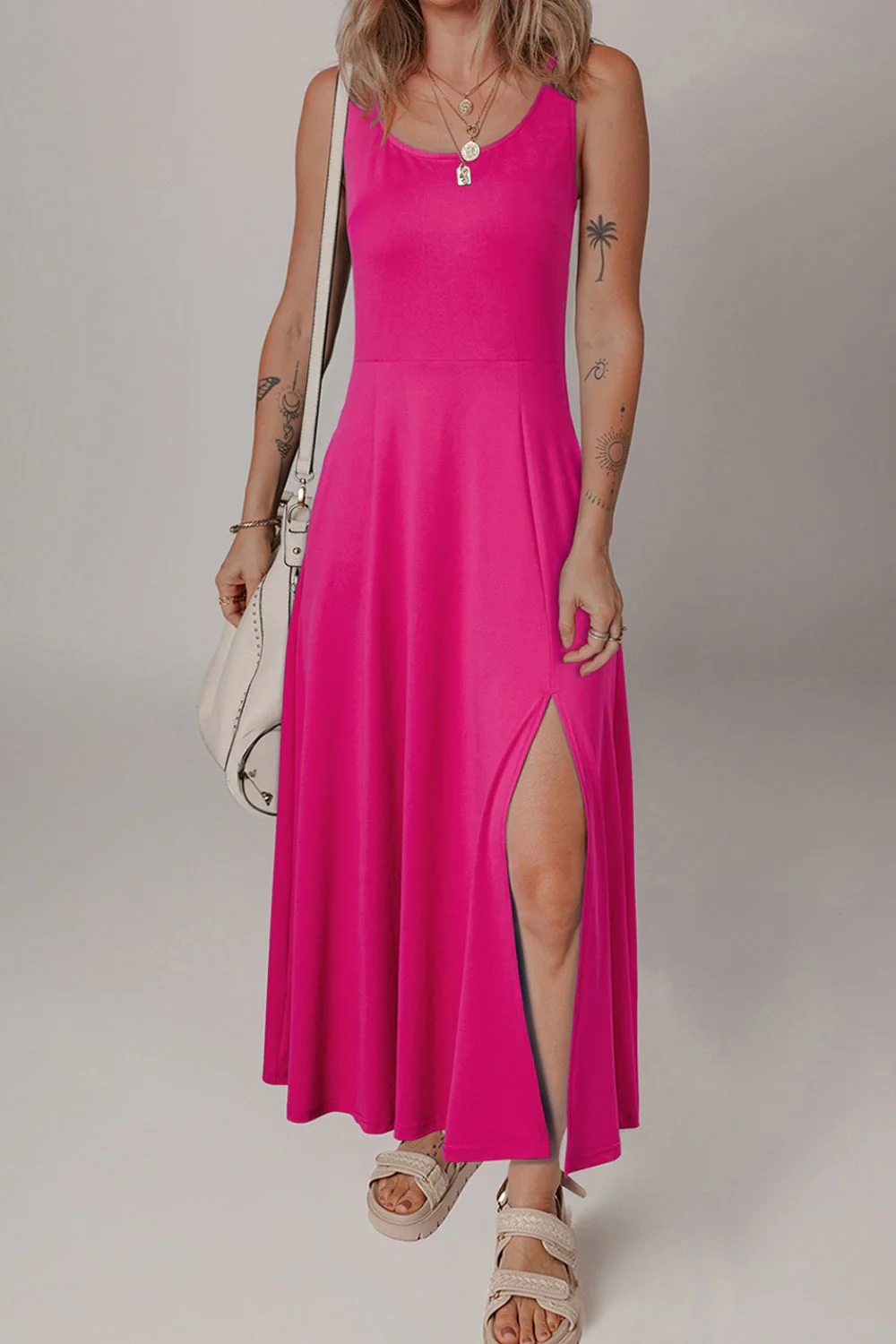 Side Slit Scoop Neck Wide Strap Dress - Image 17