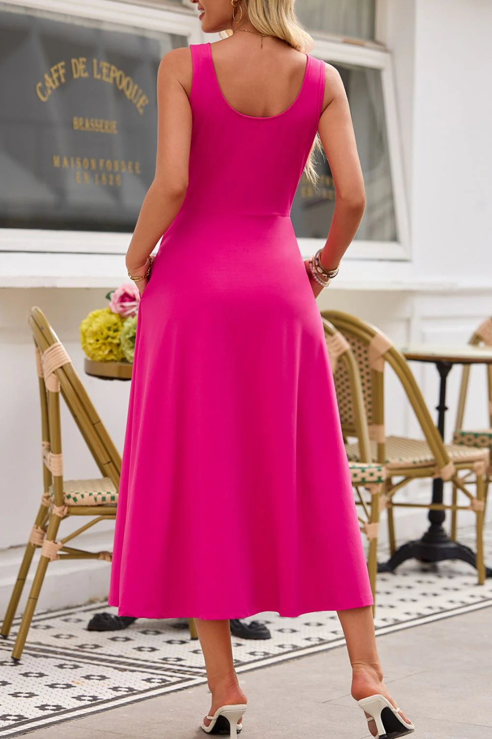 Side Slit Scoop Neck Wide Strap Dress - Image 20