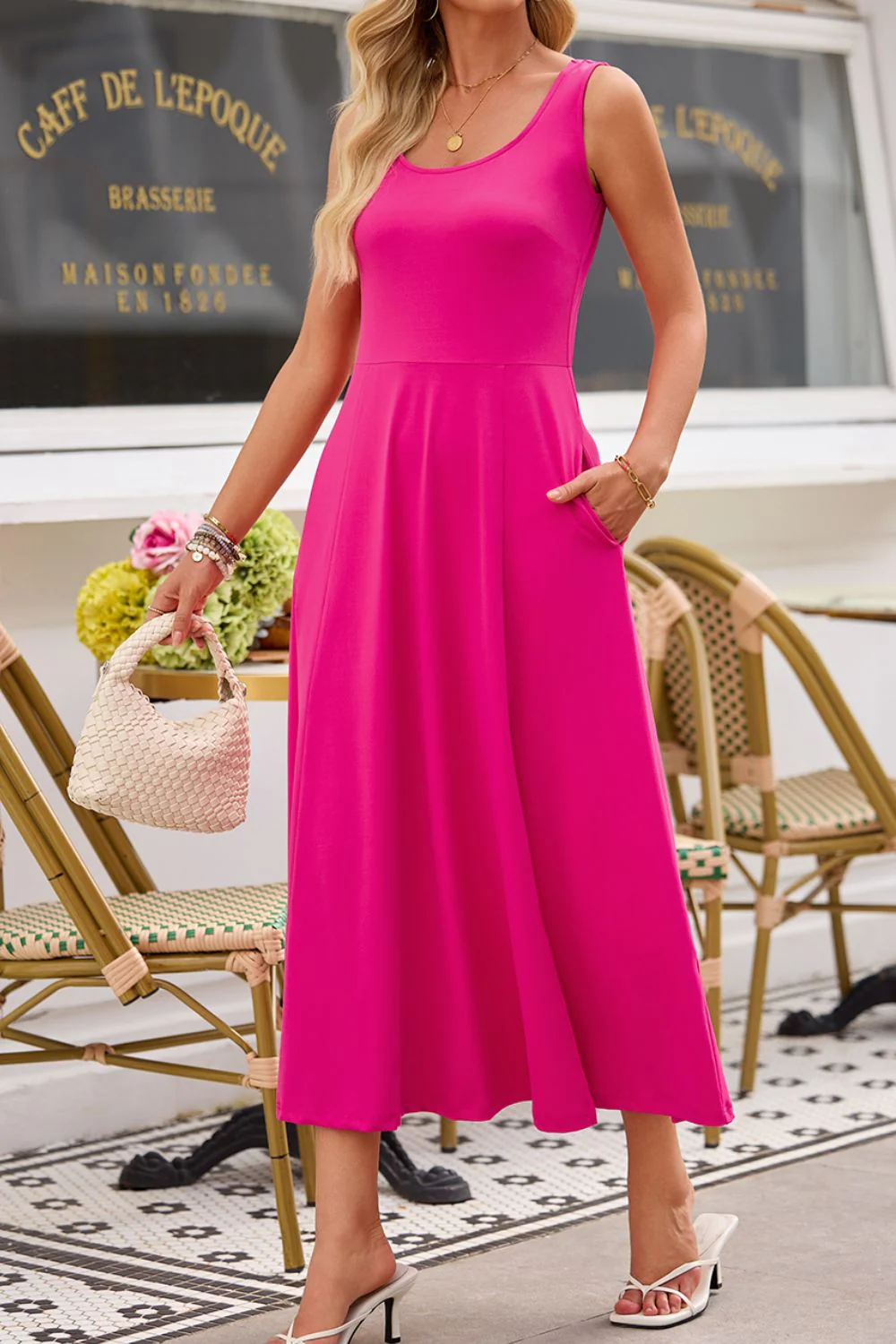 Side Slit Scoop Neck Wide Strap Dress - Image 21