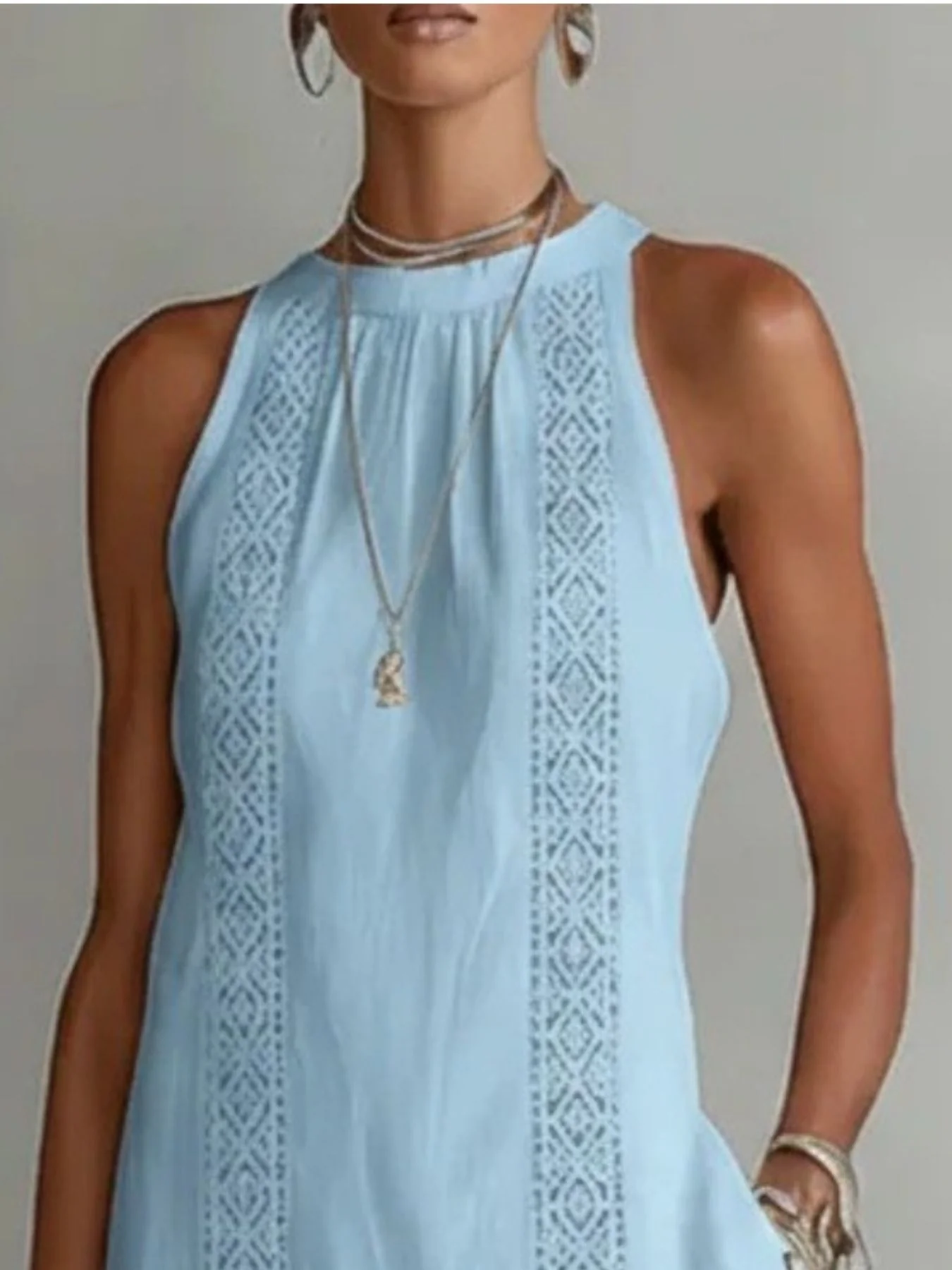Side Slit Sleeveless Hollow-Out Trimmed Midi Dress - Image 6