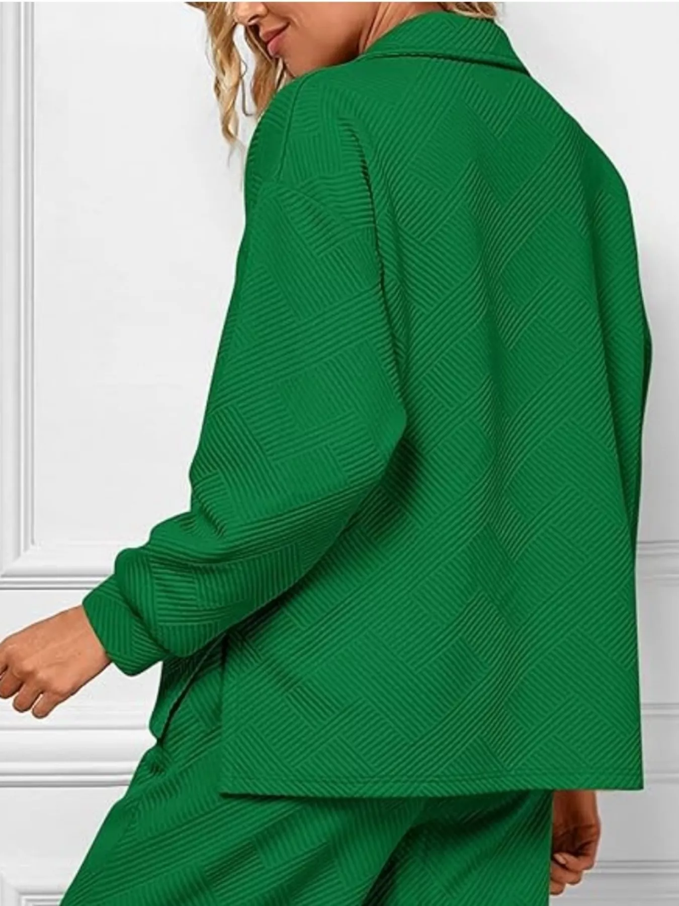 Side Slit Textured Top and Drawstring Pants Set - Image 11