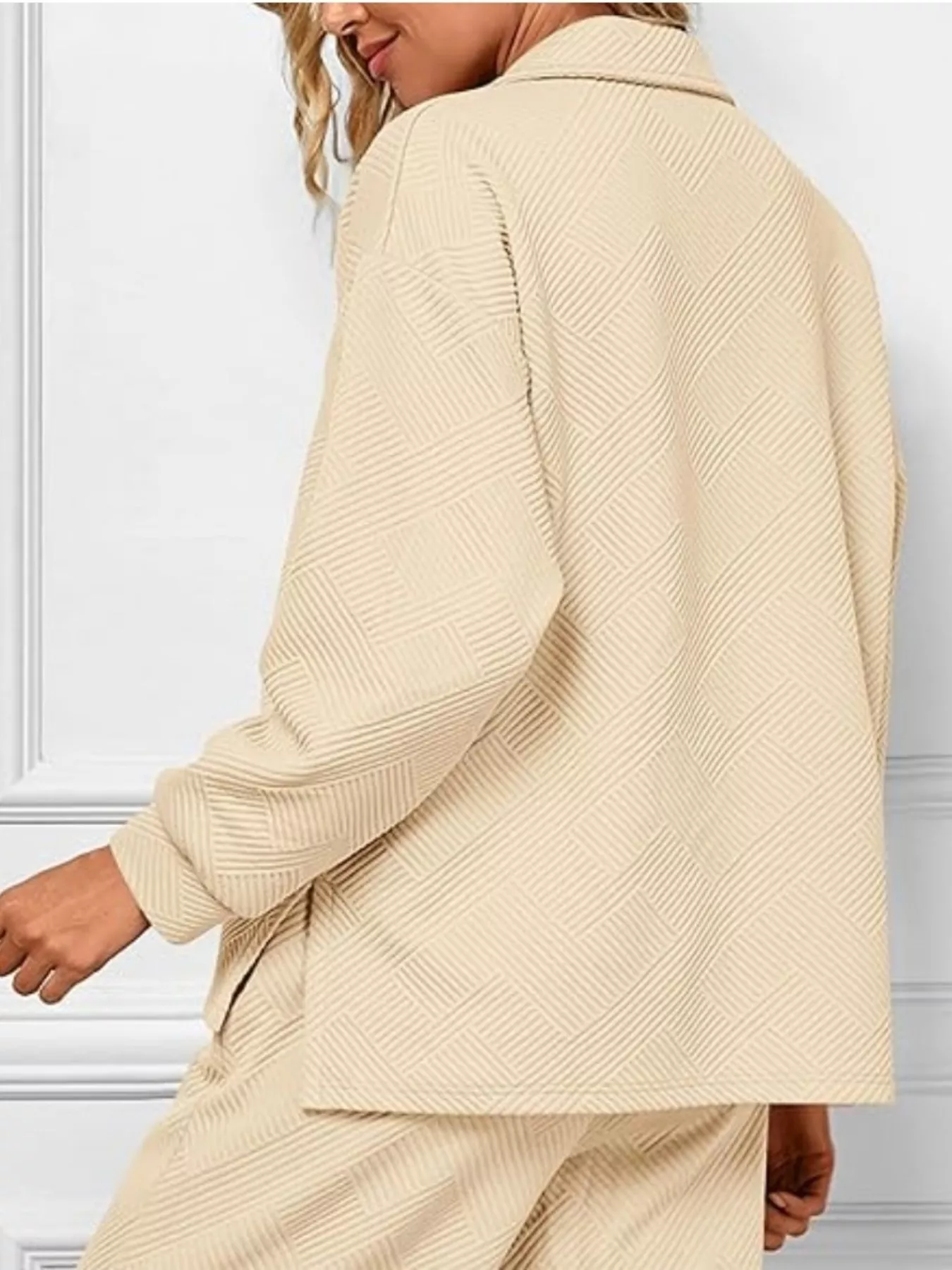 Side Slit Textured Top and Drawstring Pants Set - Image 2