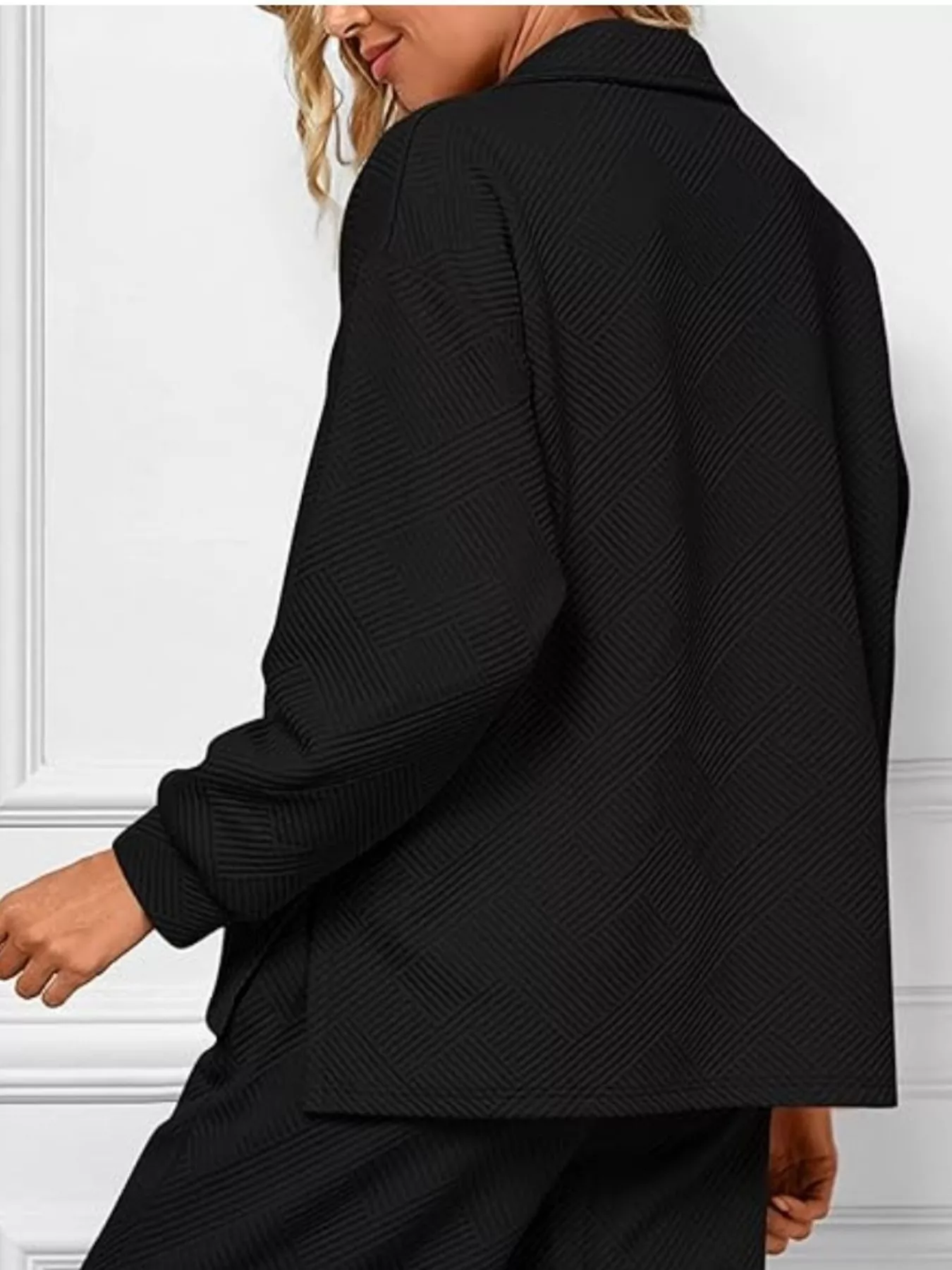 Side Slit Textured Top and Drawstring Pants Set - Image 8