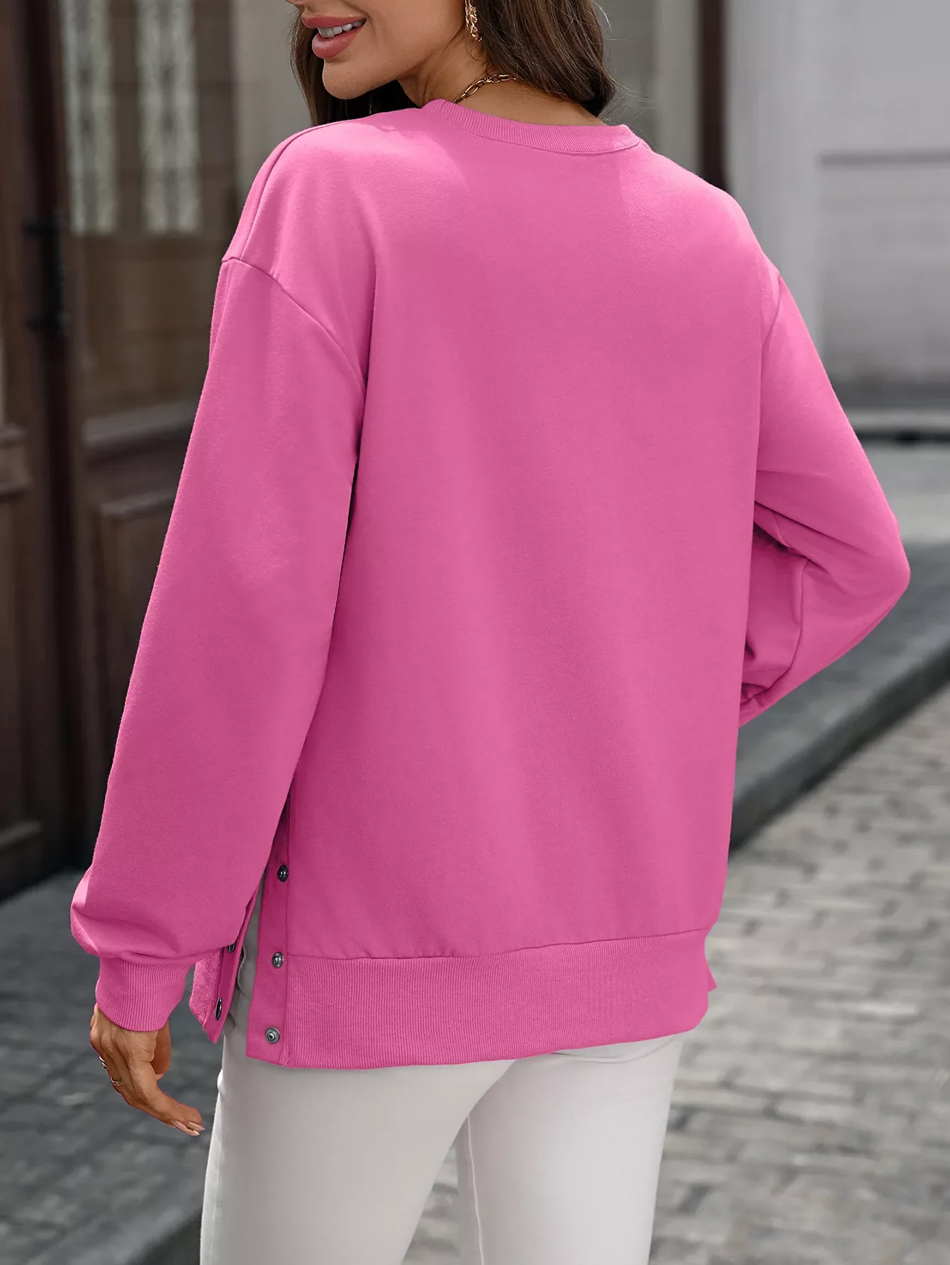 Side Snap Round Neck Sweatshirt - Image 12