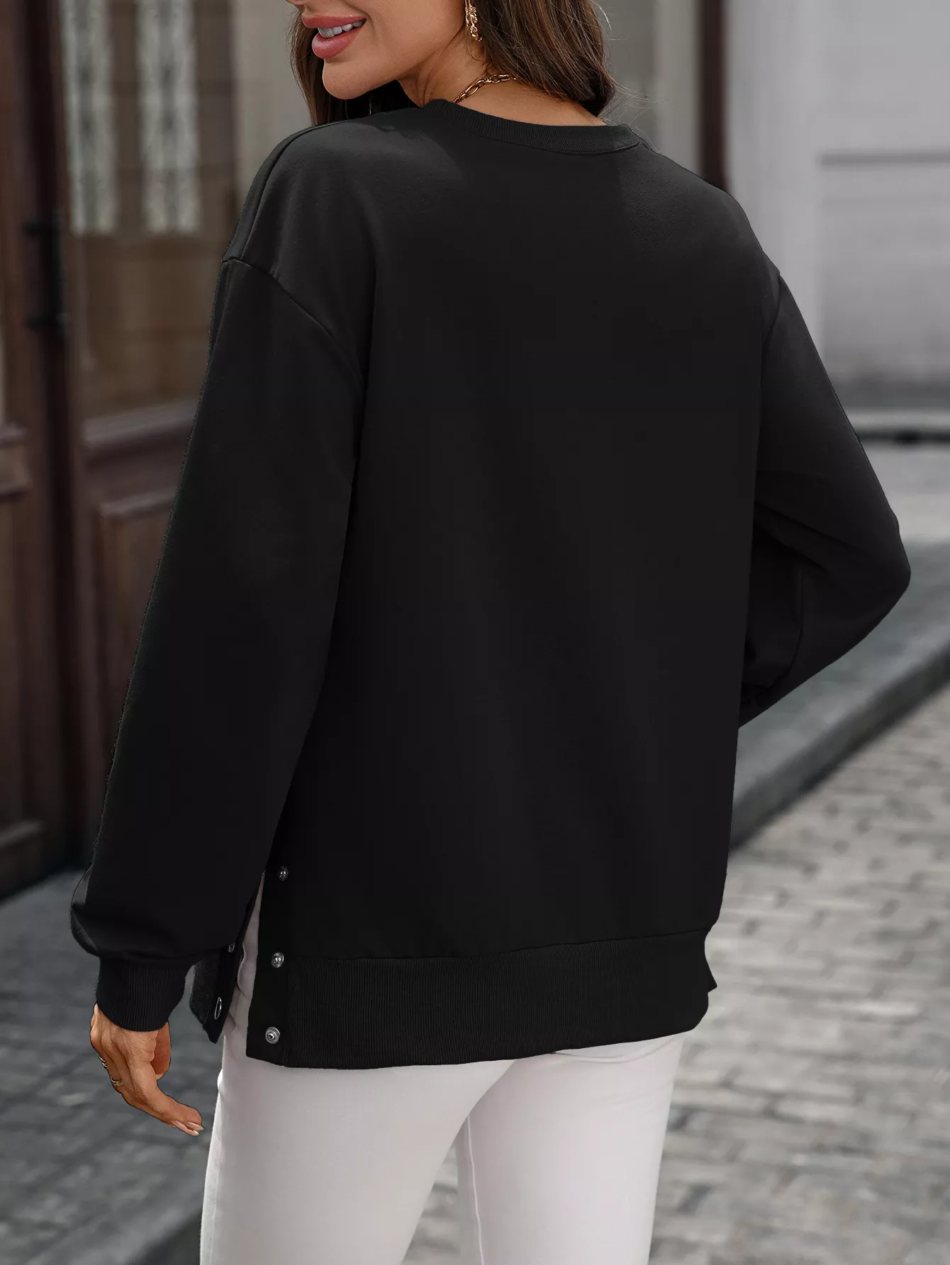 Side Snap Round Neck Sweatshirt - Image 18