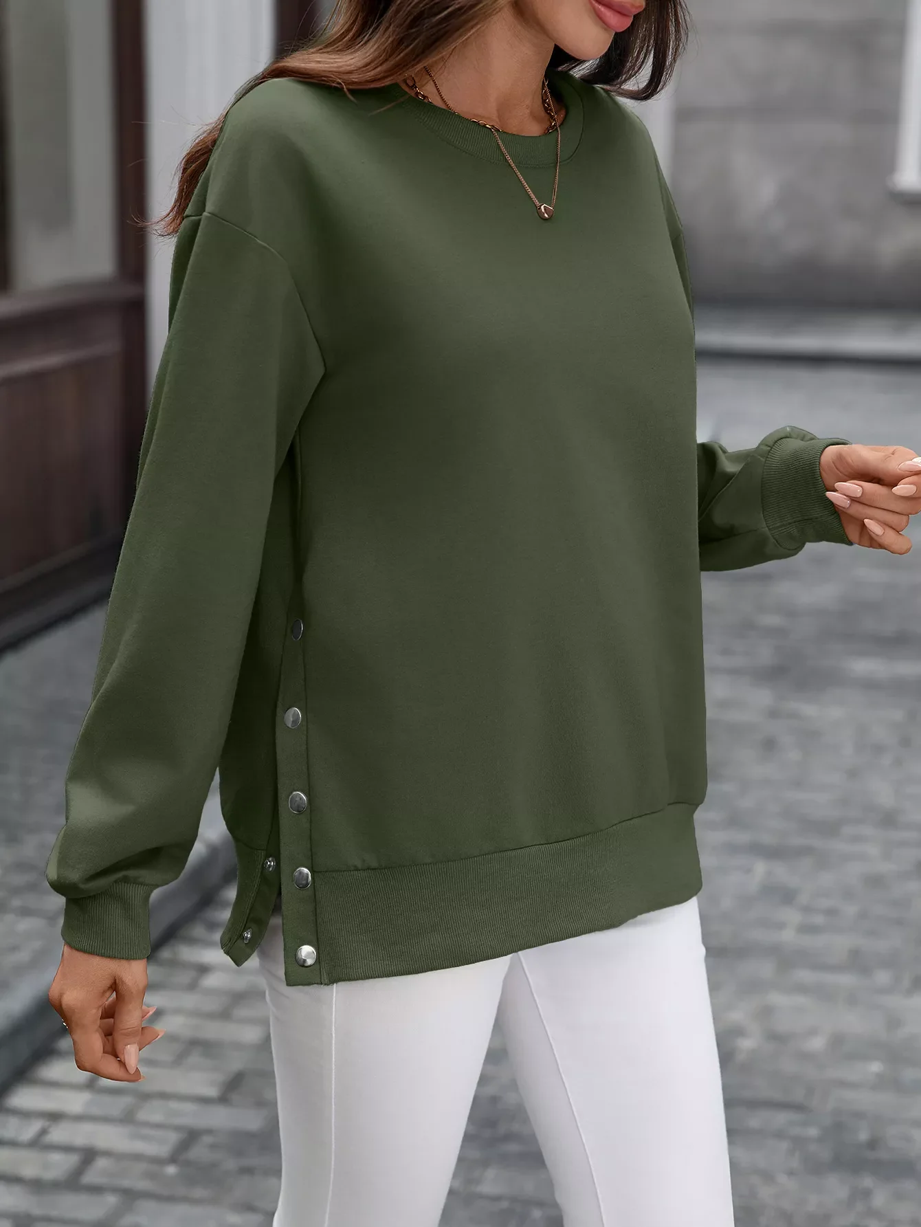Side Snap Round Neck Sweatshirt - Image 20