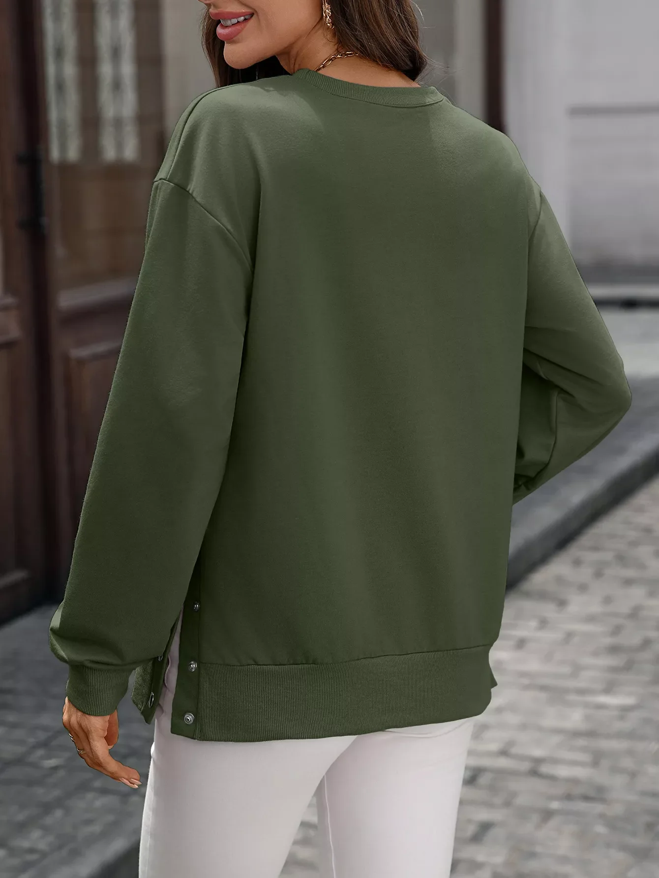 Side Snap Round Neck Sweatshirt - Image 24