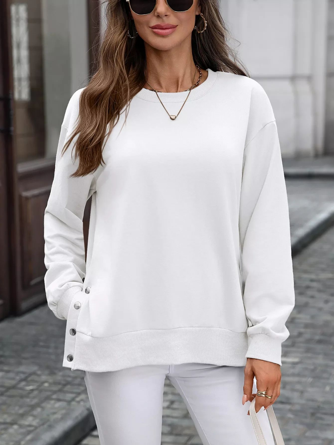 Side Snap Round Neck Sweatshirt - Image 25