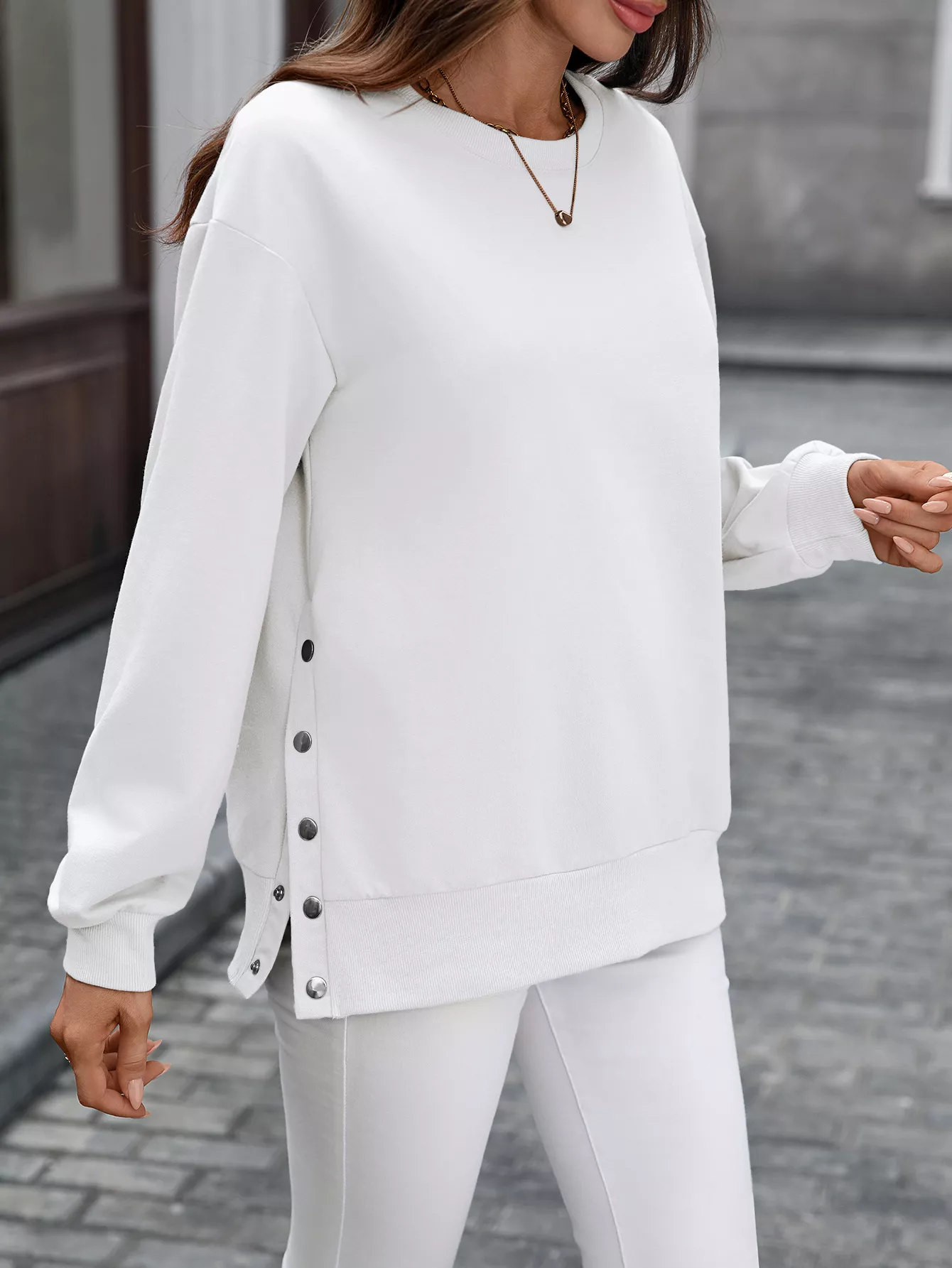 Side Snap Round Neck Sweatshirt - Image 28