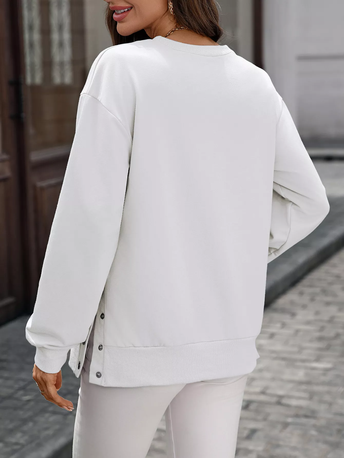 Side Snap Round Neck Sweatshirt - Image 30