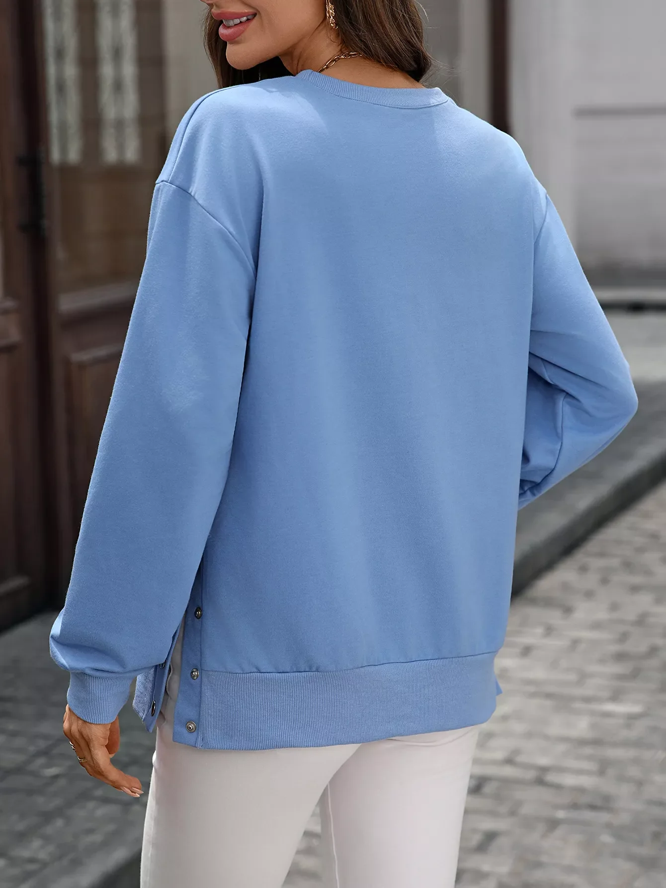 Side Snap Round Neck Sweatshirt - Image 6