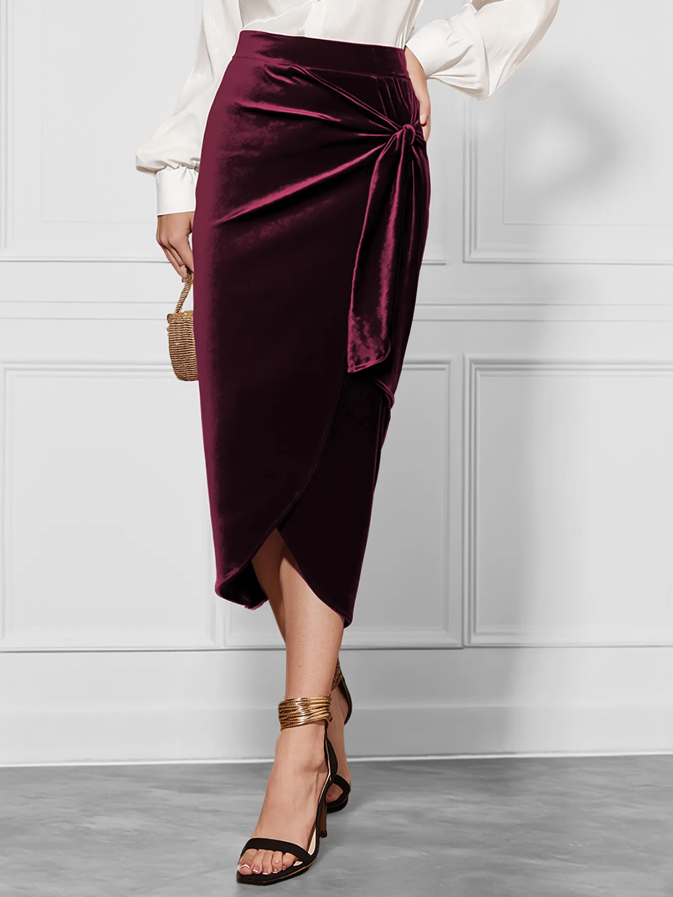 Side Tied Velvet Skirt - Image 2