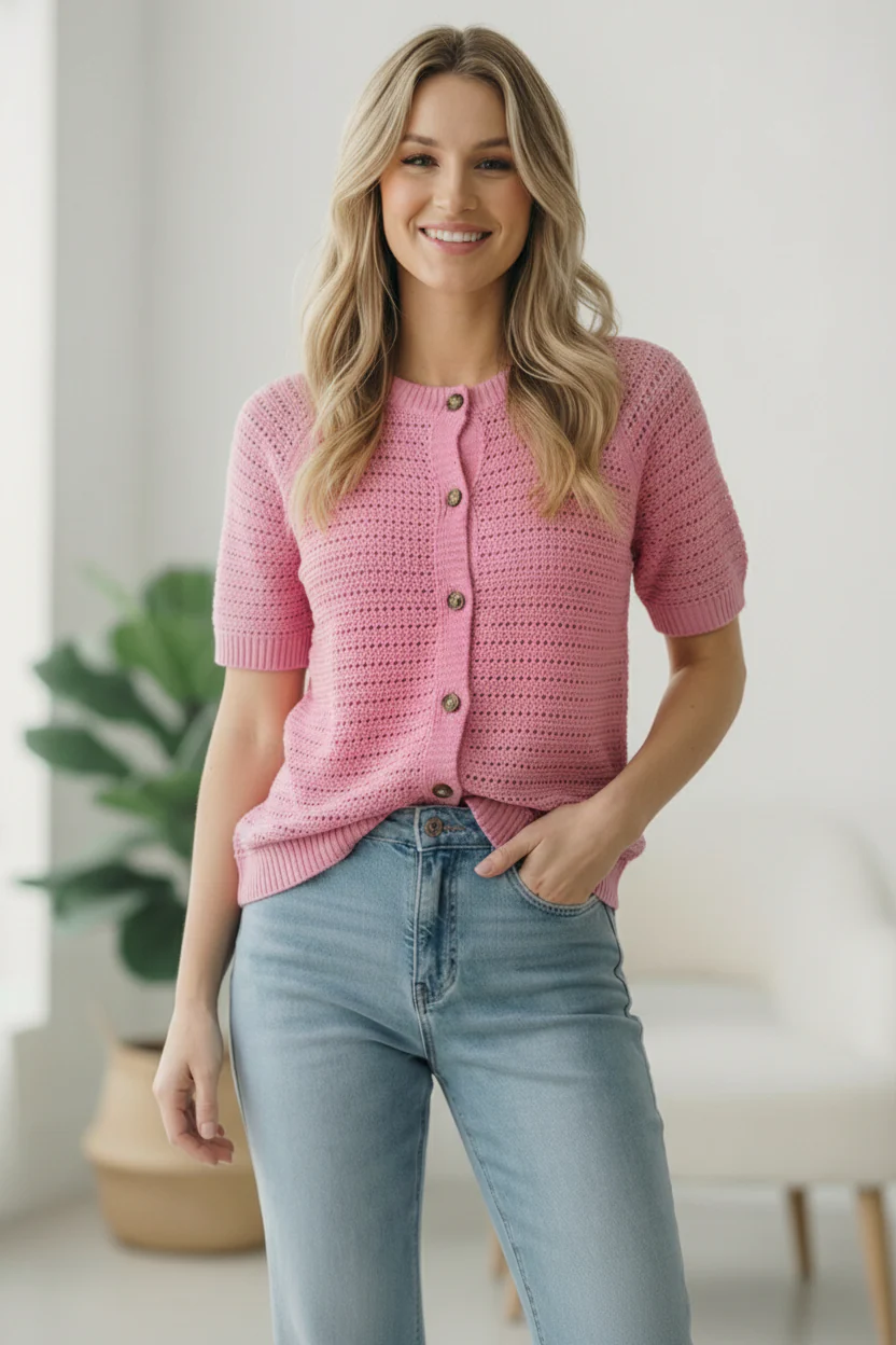 Simply Sweet Button Down Pink Sweater - Image 5