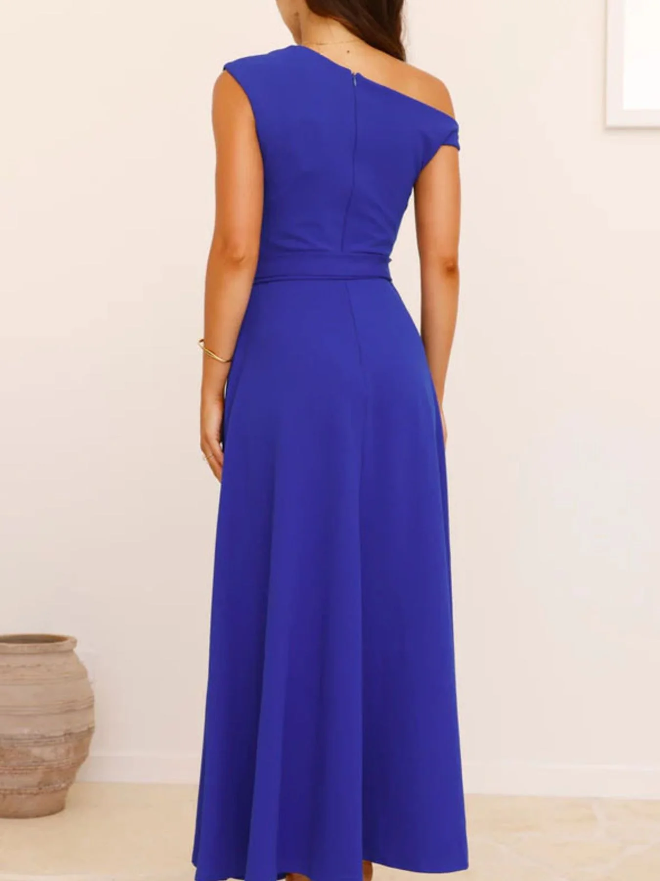 Single Shoulder Tie Waist Maxi Dress - Image 11