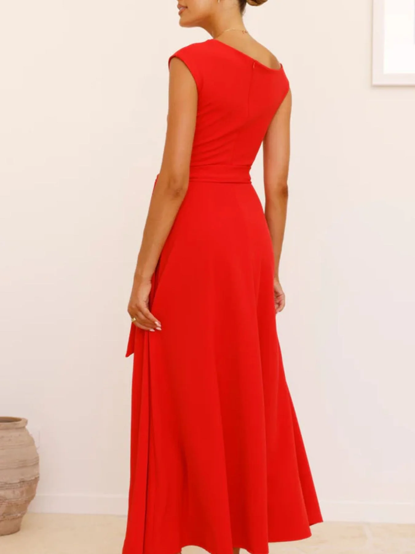 Single Shoulder Tie Waist Maxi Dress - Image 16
