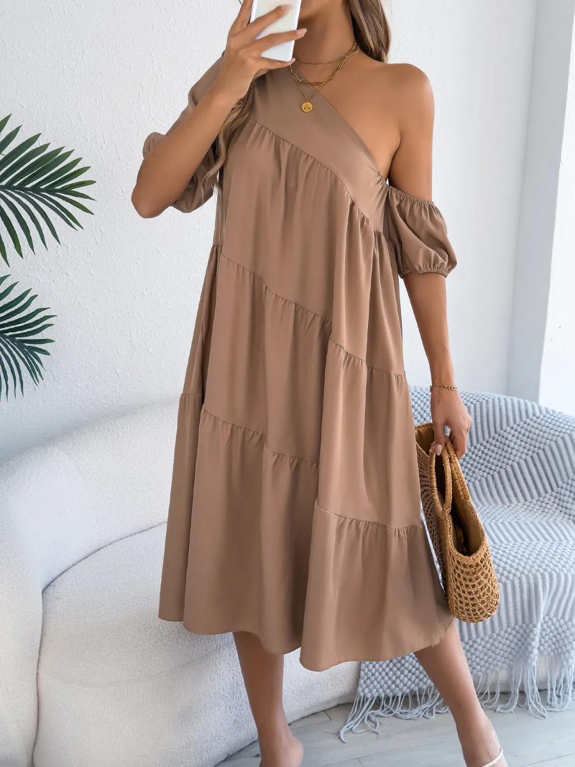 Single Shoulder Tiered Dress - Image 10