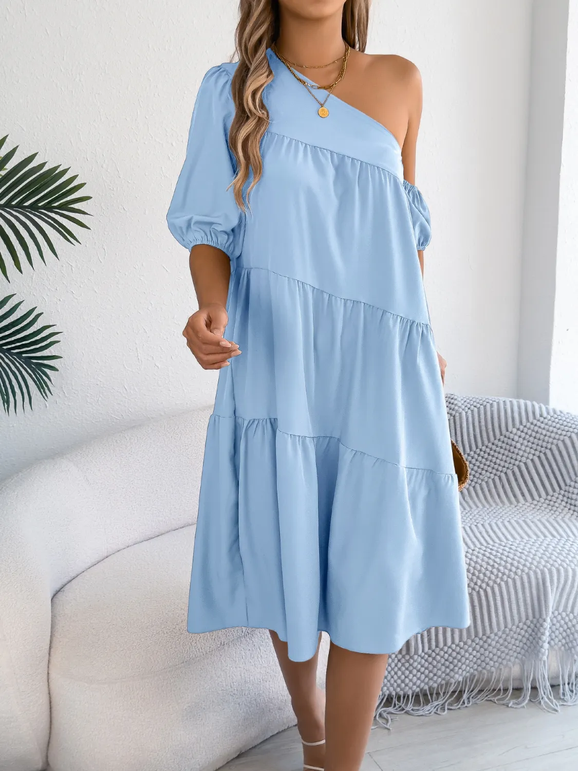 Single Shoulder Tiered Dress - Image 12