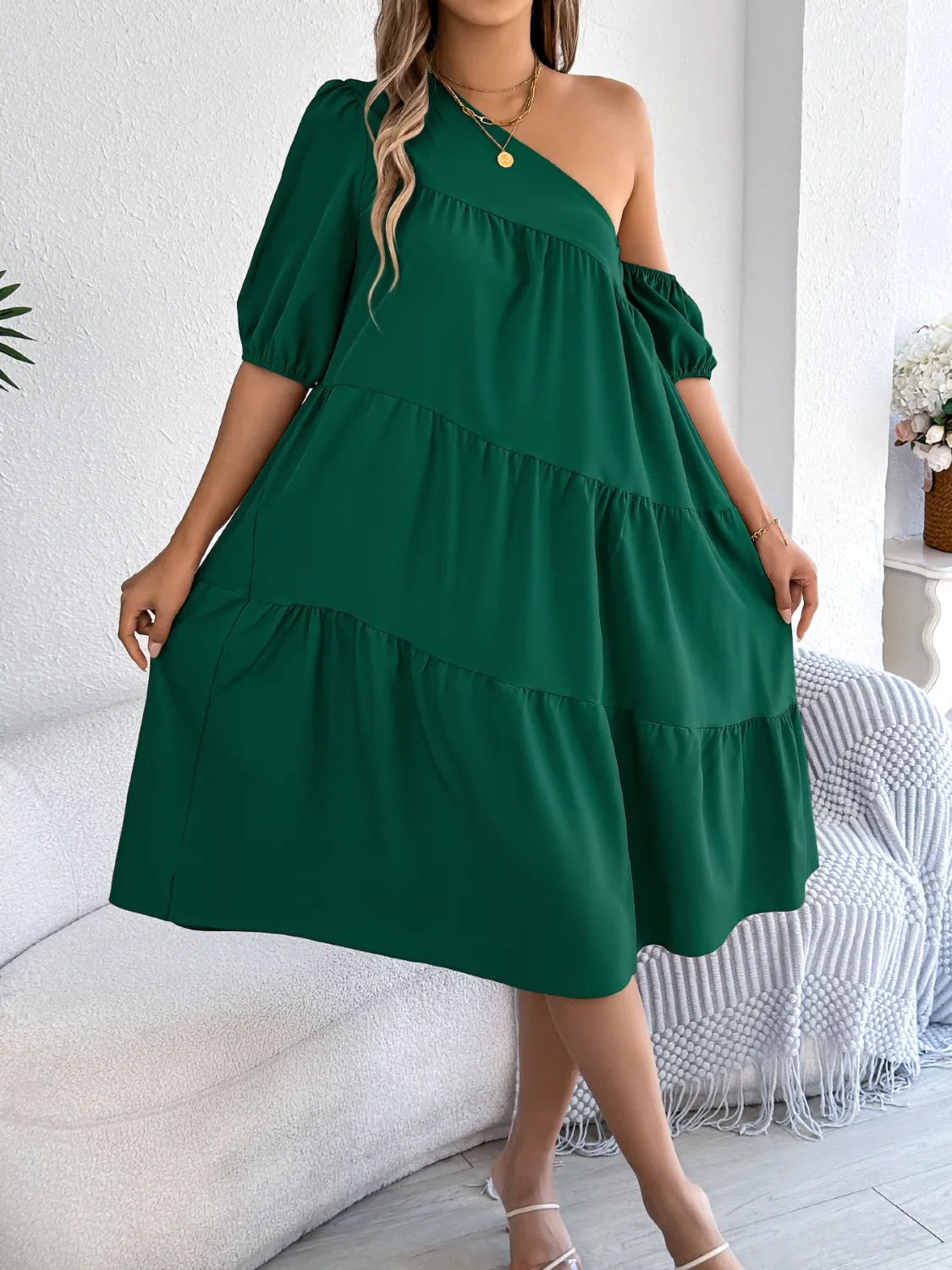 Single Shoulder Tiered Dress - Image 3