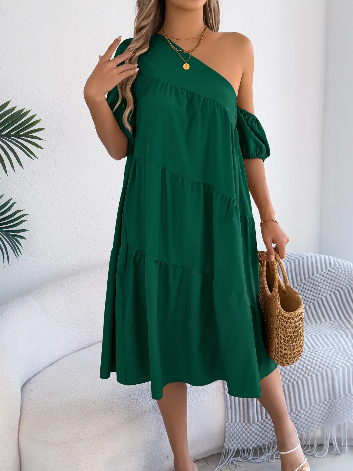 Single Shoulder Tiered Dress - Image 4