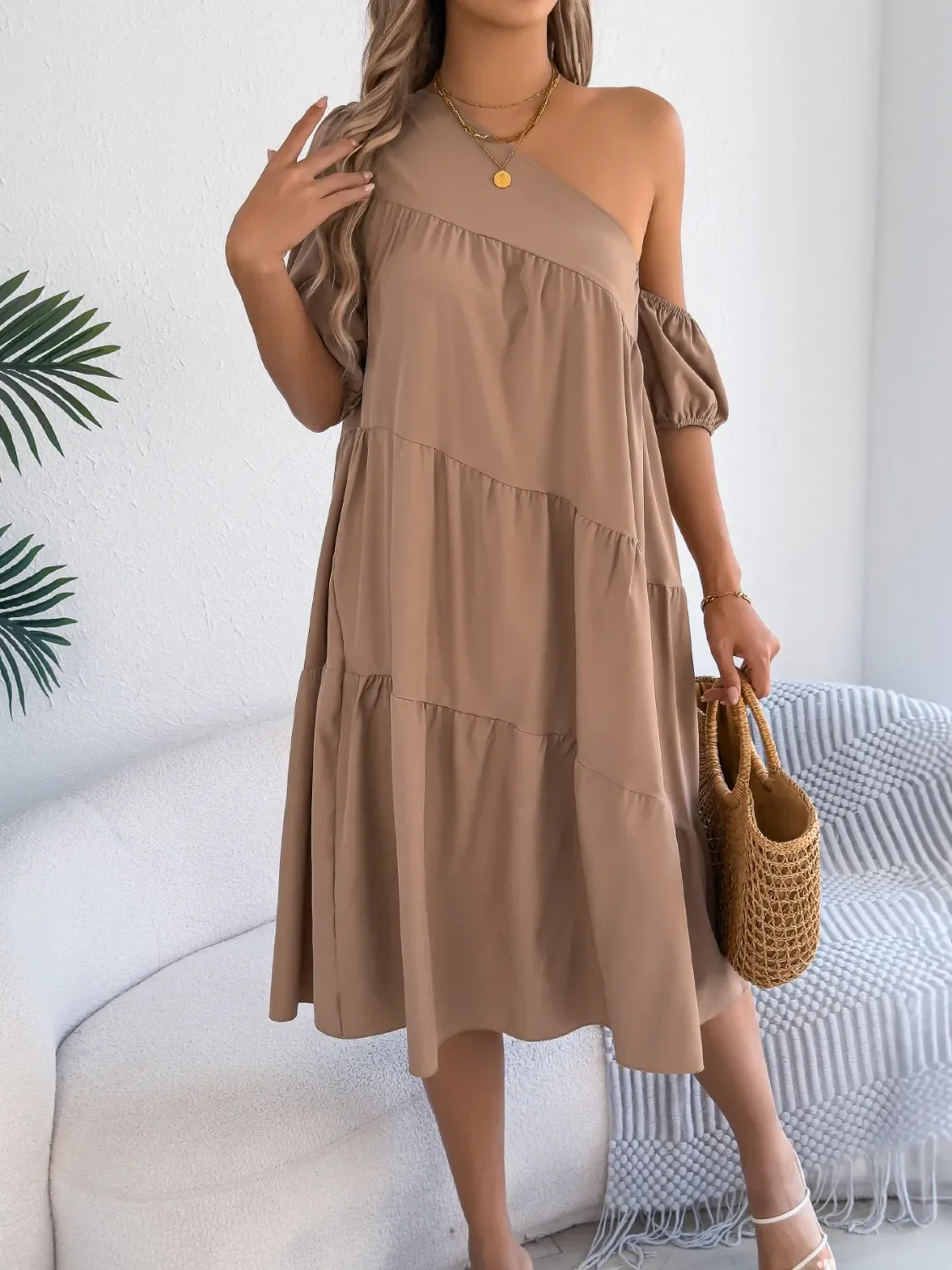Single Shoulder Tiered Dress - Image 9