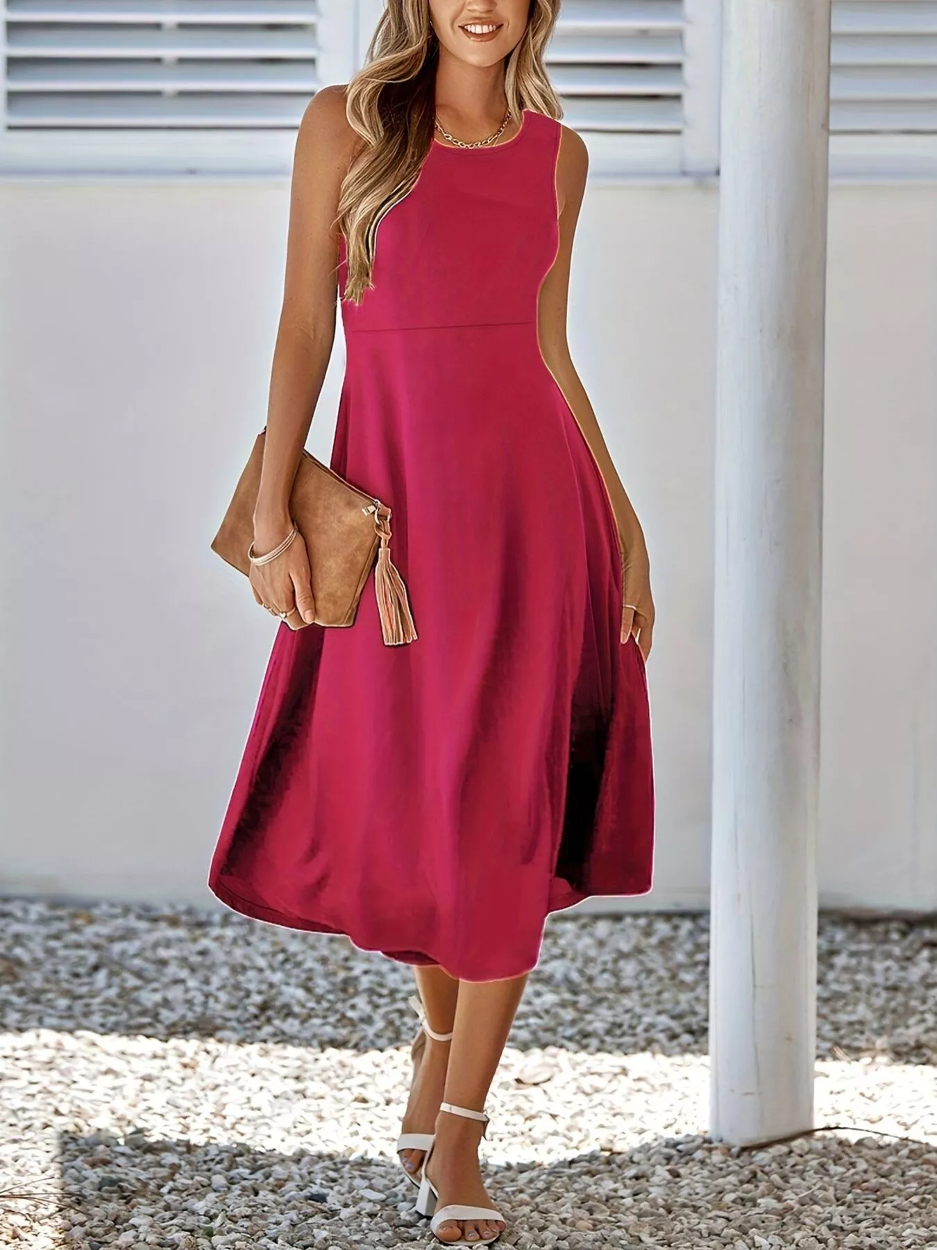 Sleeveless A-Line Midi Dress - Image 11
