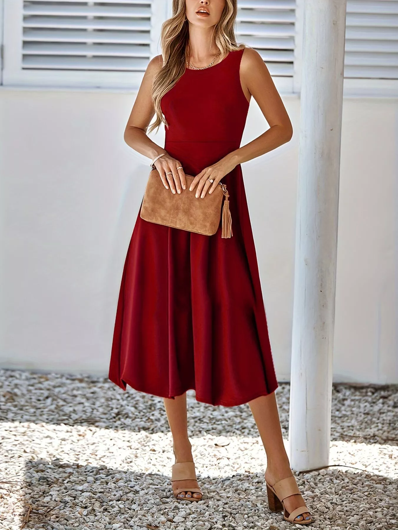 Sleeveless A-Line Midi Dress - Image 8